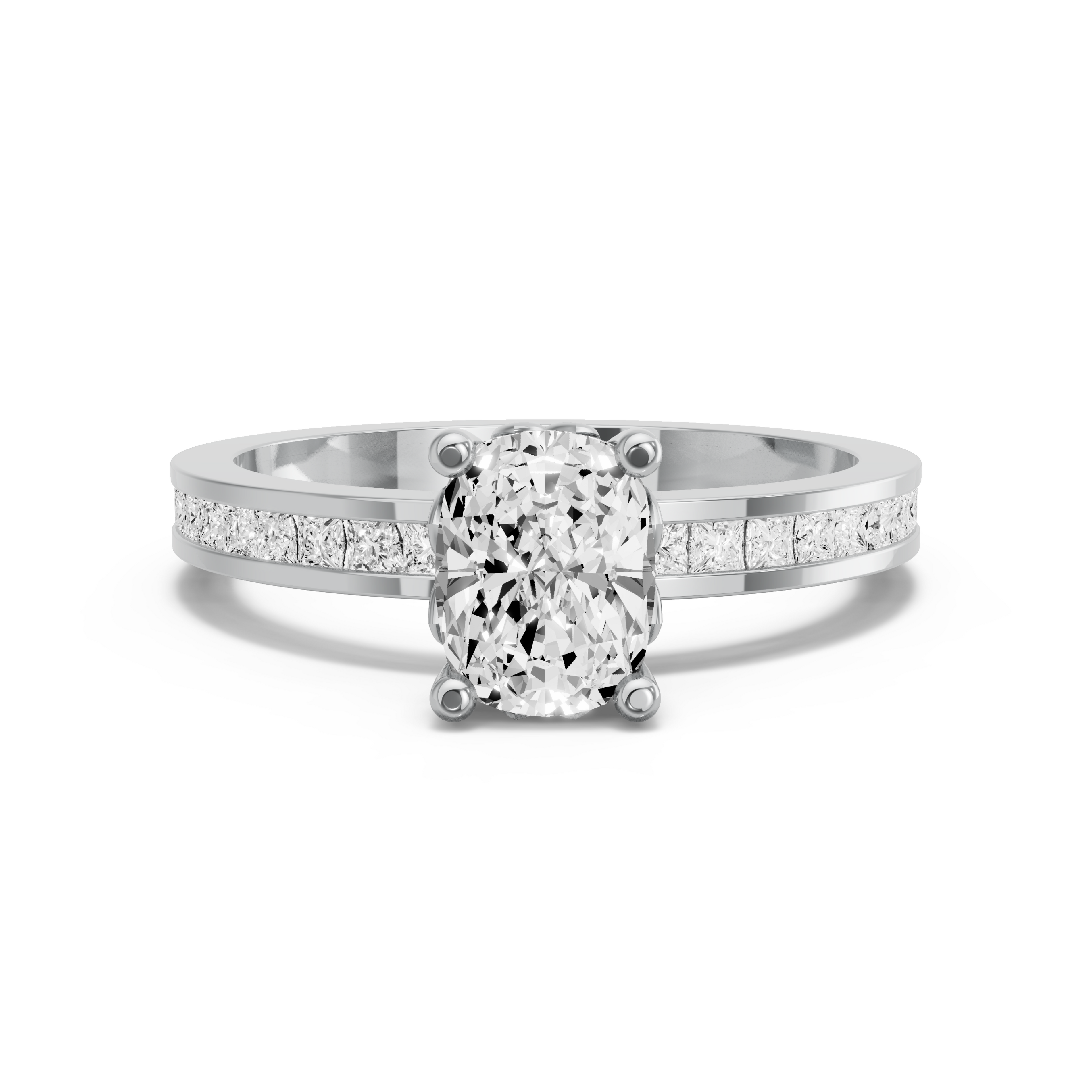 Image for Cushion Lotus Basket Ring with Channel band in 14K White Gold