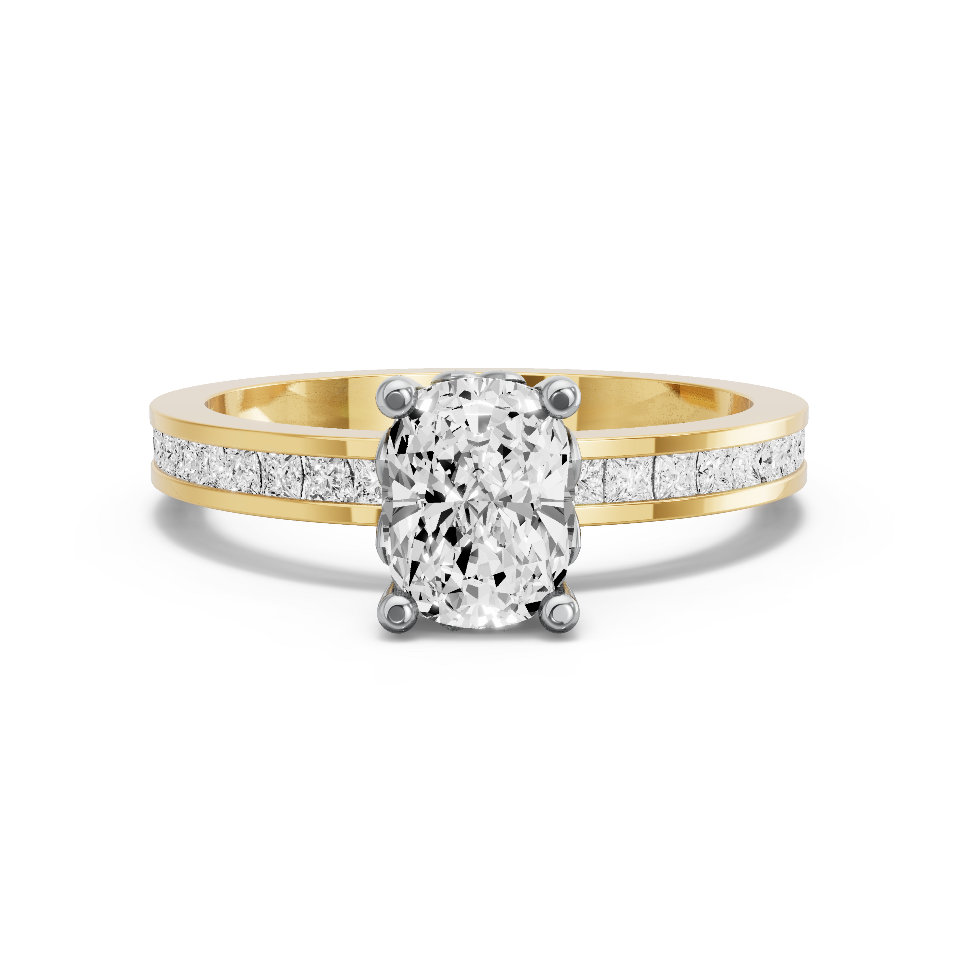 Image for Cushion Lotus Basket Ring with Channel band in 18K Two Tone Yellow Gold