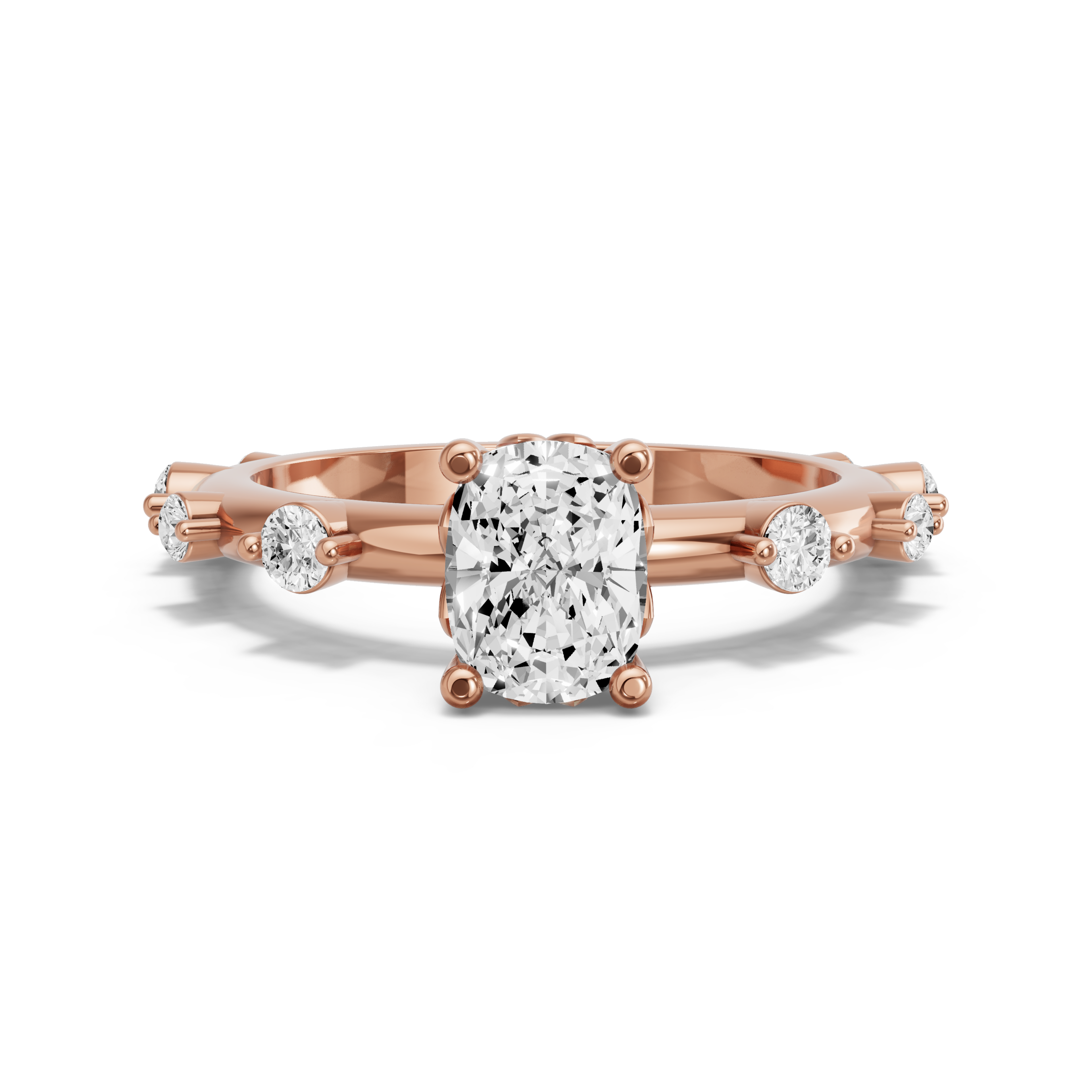 Image for Cushion Lotus Basket Ring with Floating Station band in 14K Rose Gold