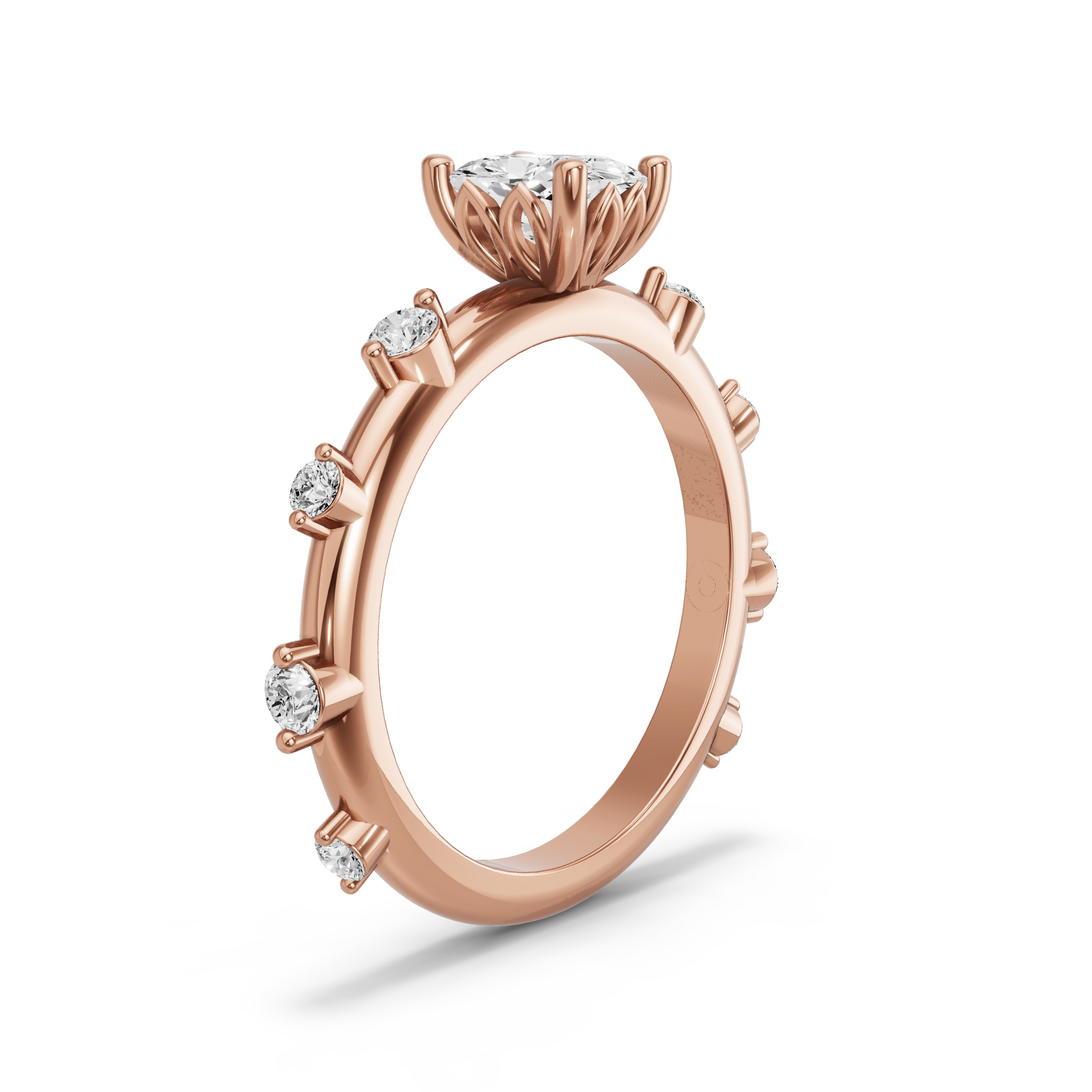 Image for Cushion Lotus Basket Ring with Floating Station band in 14K Rose Gold
