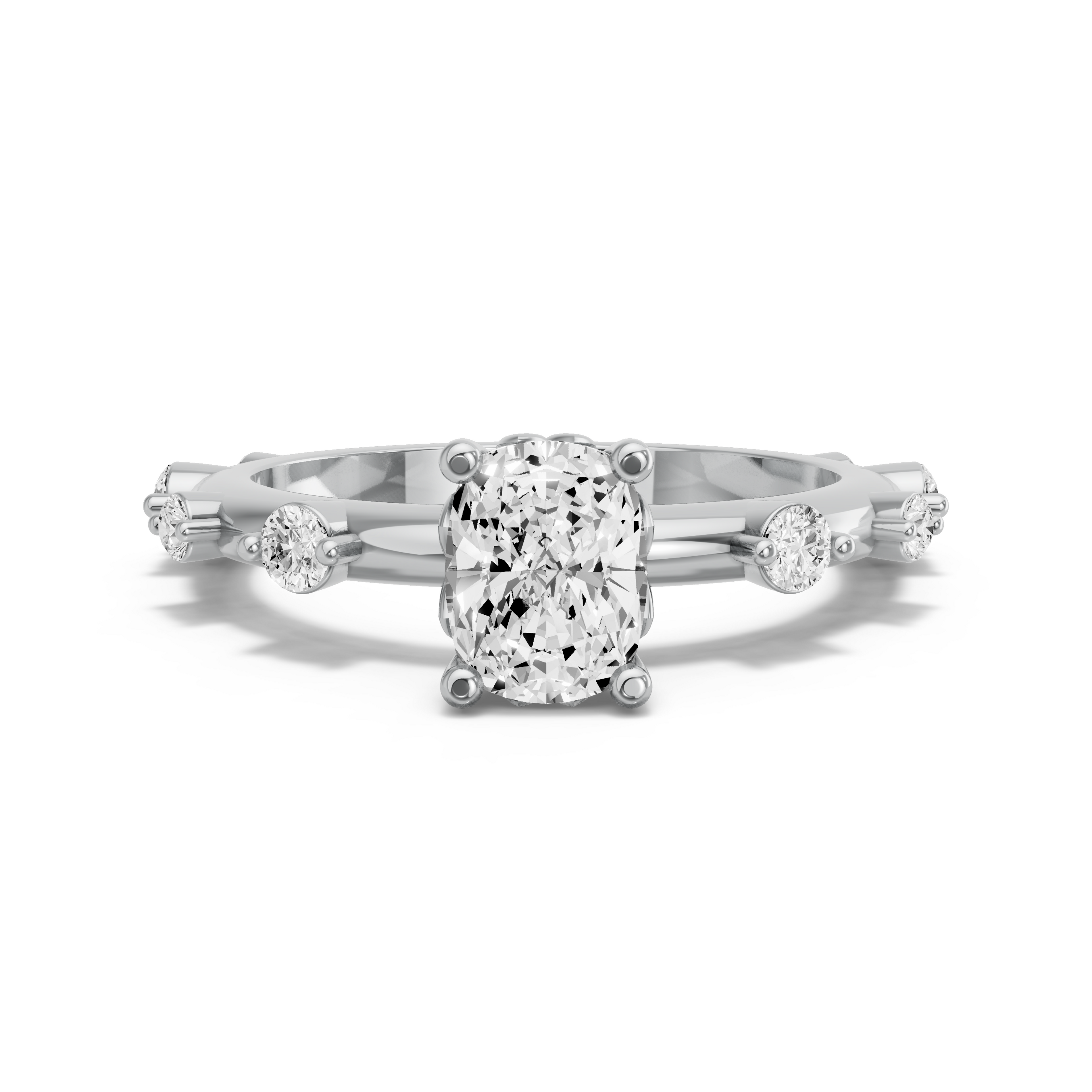Image for Cushion Lotus Basket Ring with Floating Station band in 950 Platinum
