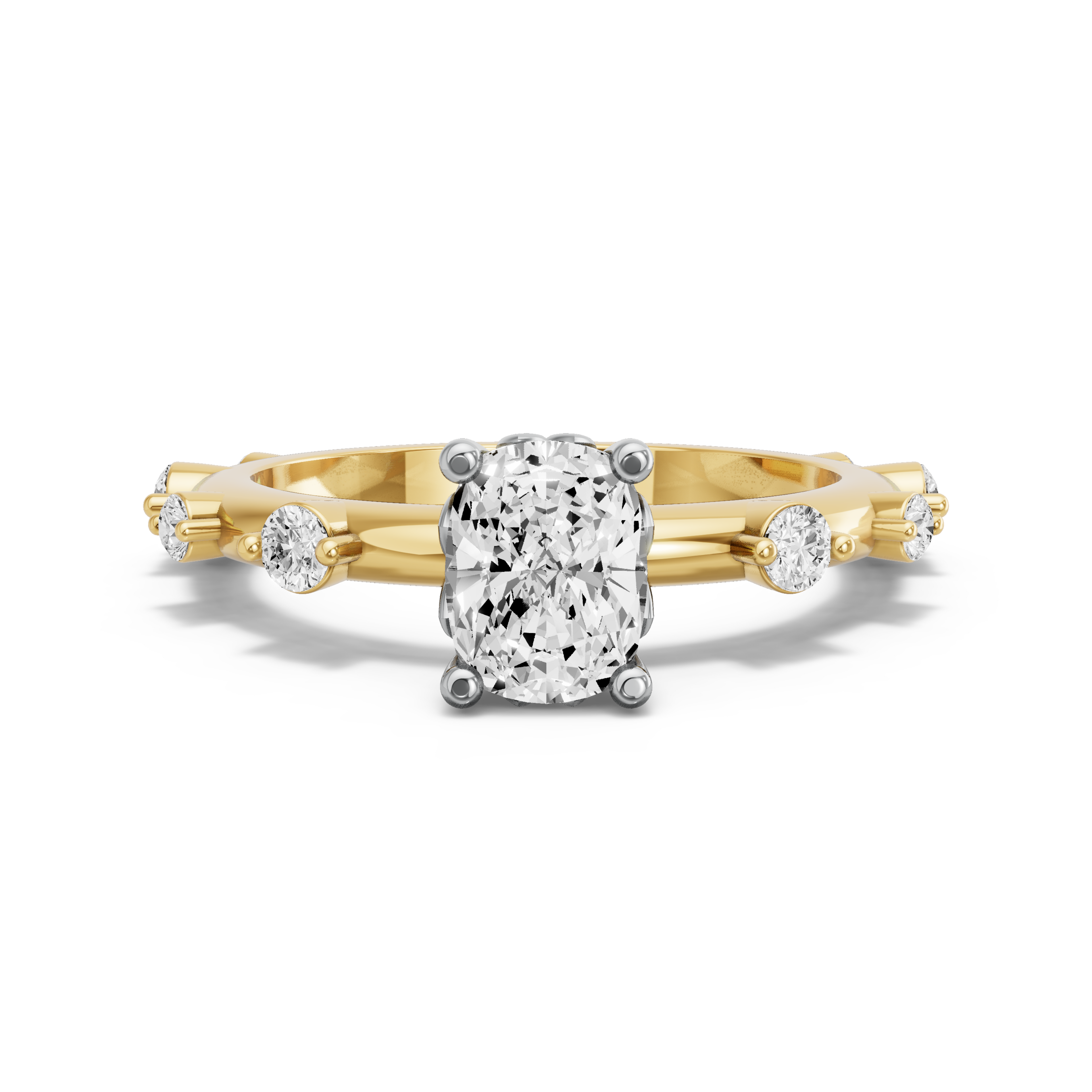 Image for Cushion Lotus Basket Ring with Floating Station band in 18K Two Tone Yellow Gold