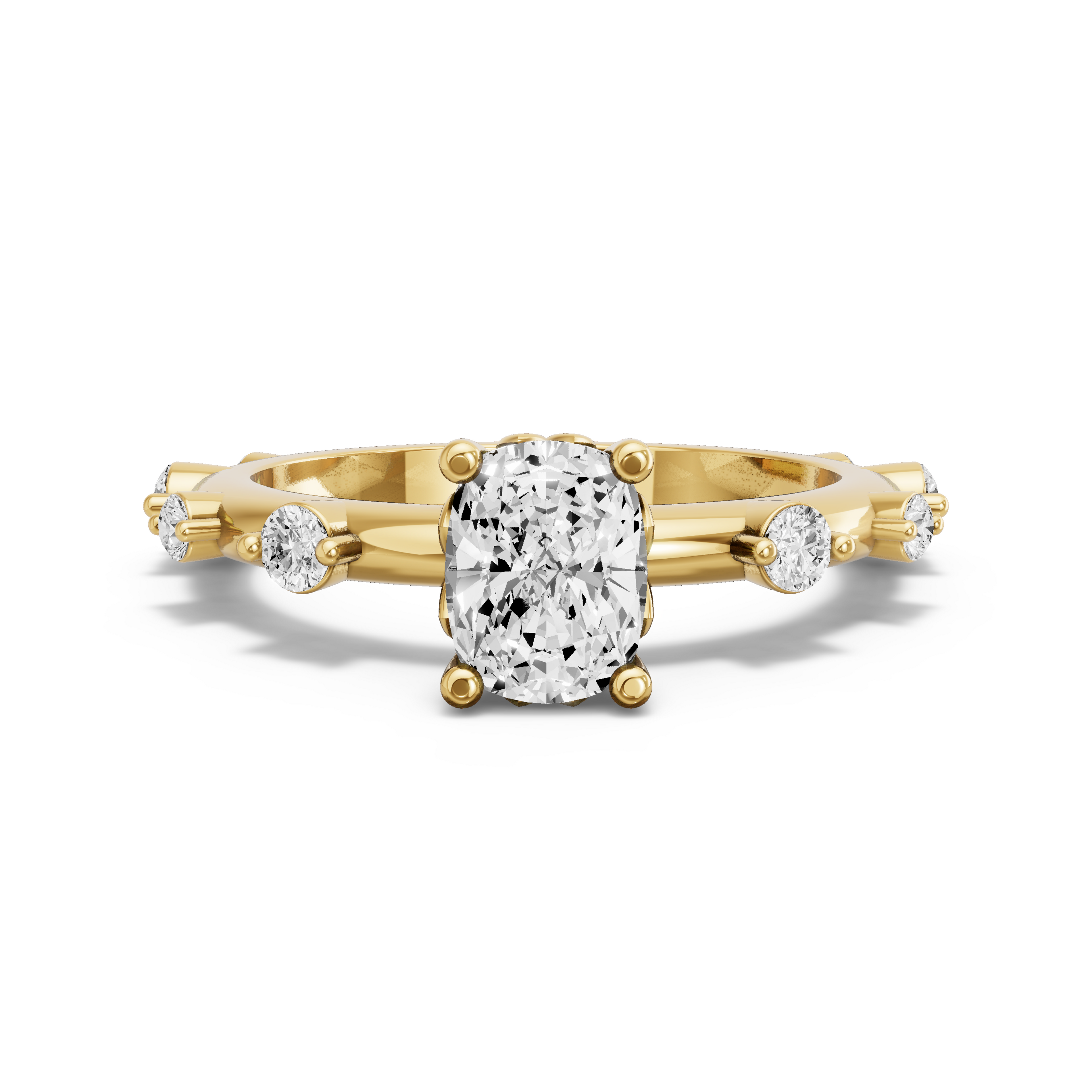 Image for Cushion Lotus Basket Ring with Floating Station band in 10K Yellow Gold