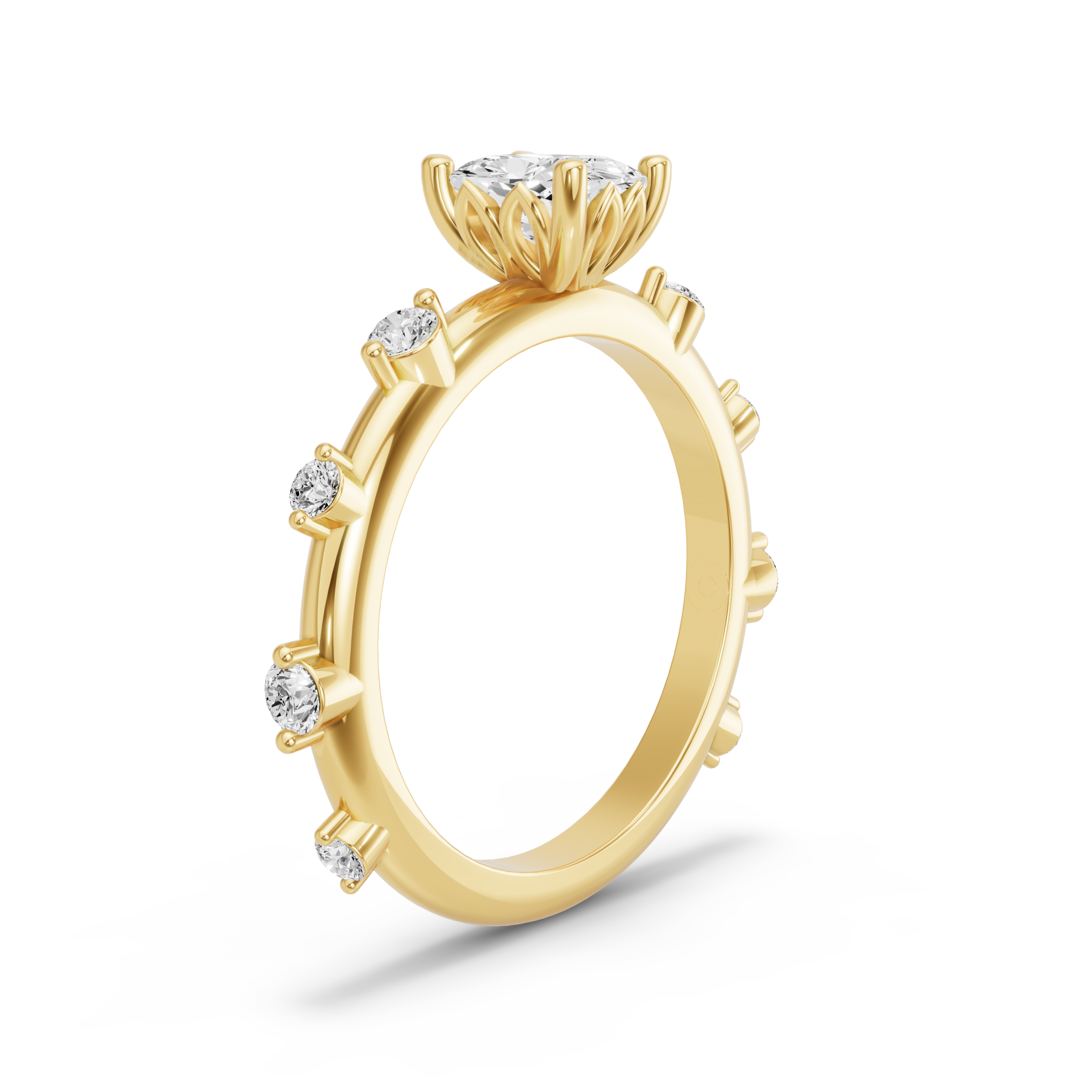 Image for Cushion Lotus Basket Ring with Floating Station band in 18K Yellow Gold
