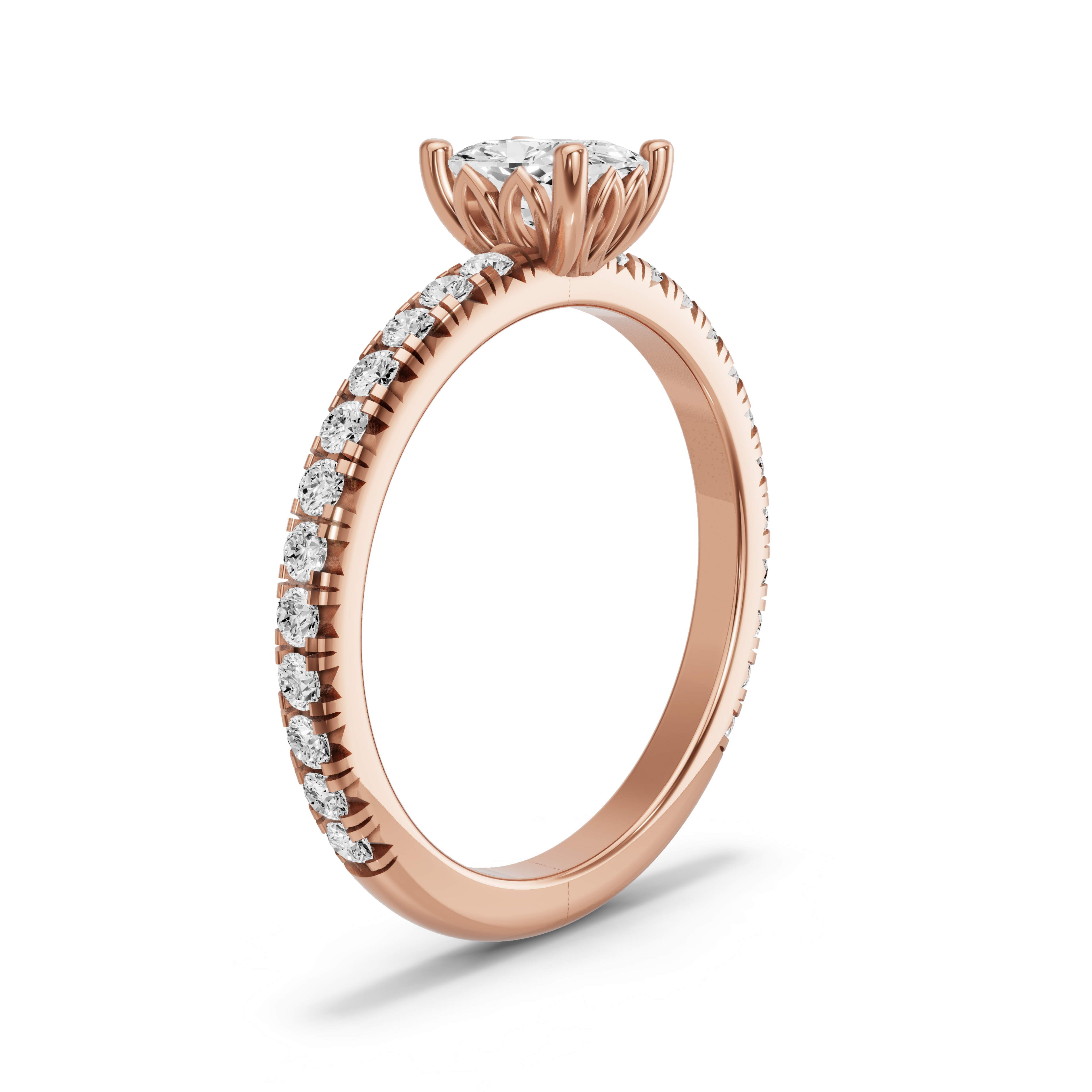 Image for Cushion Lotus Basket Ring with French Pave band in 18K Rose Gold