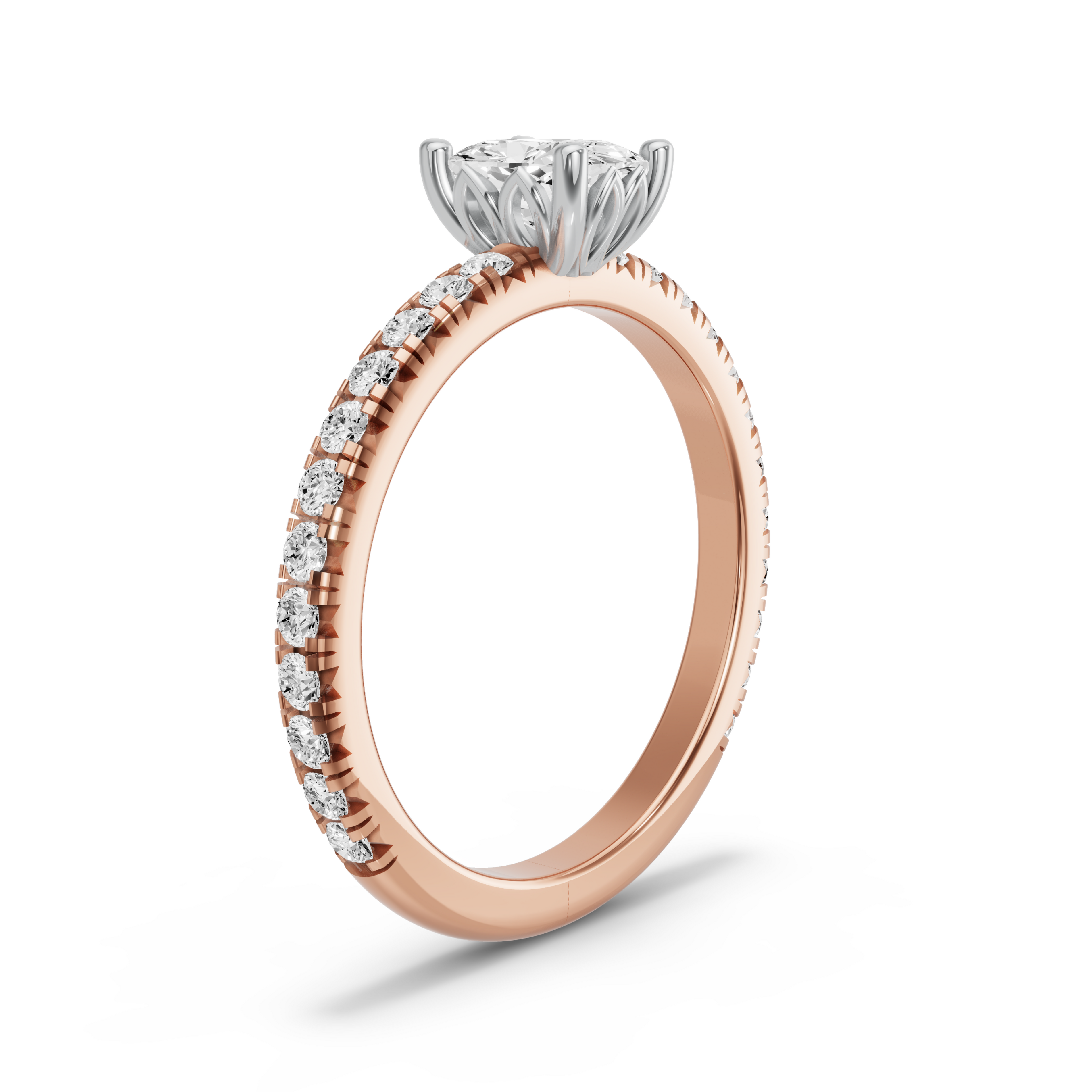 Image for Cushion Lotus Basket Ring with French Pave band in 10K Two Tone Rose Gold
