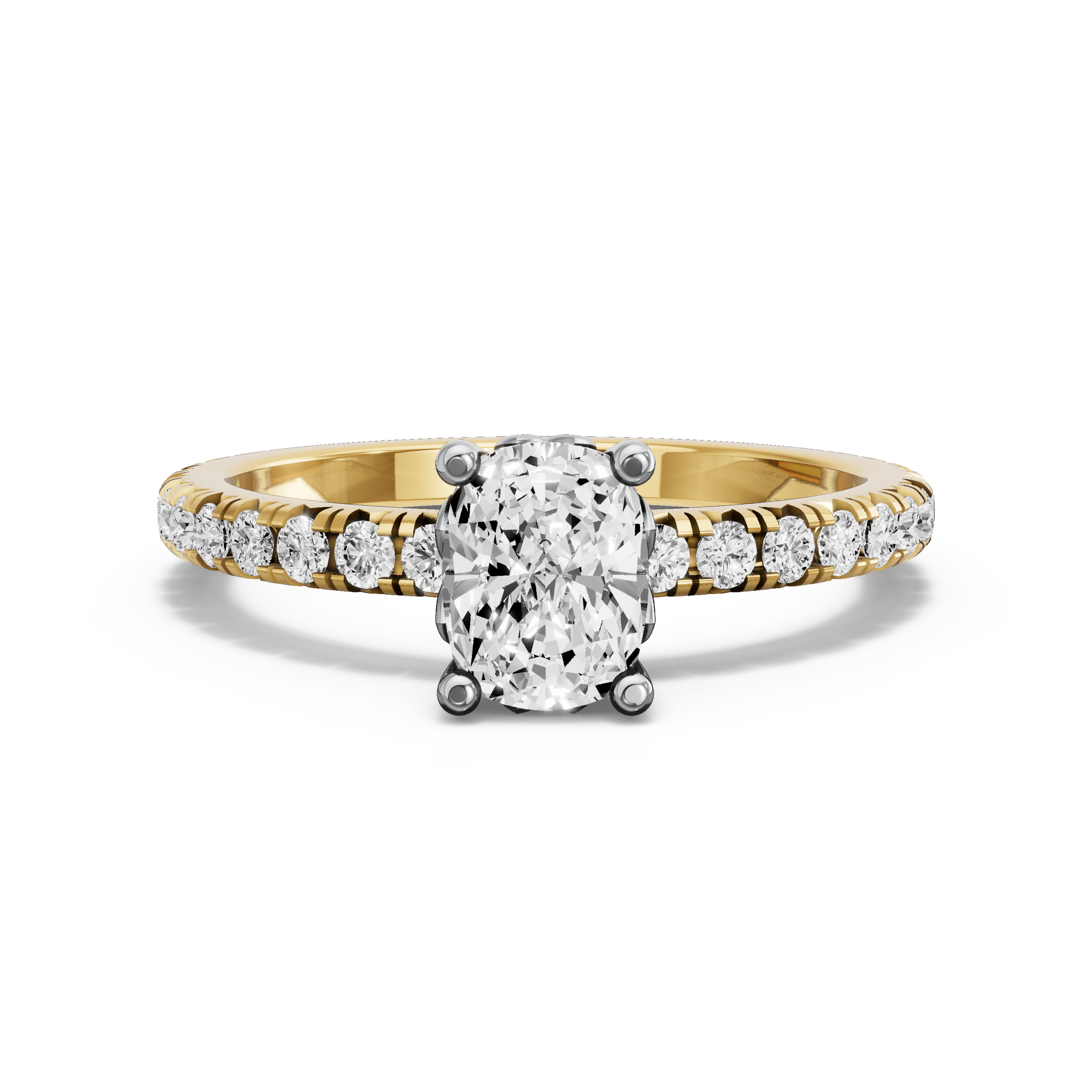 Image for Cushion Lotus Basket Ring with French Pave band in 10K Two Tone Yellow Gold