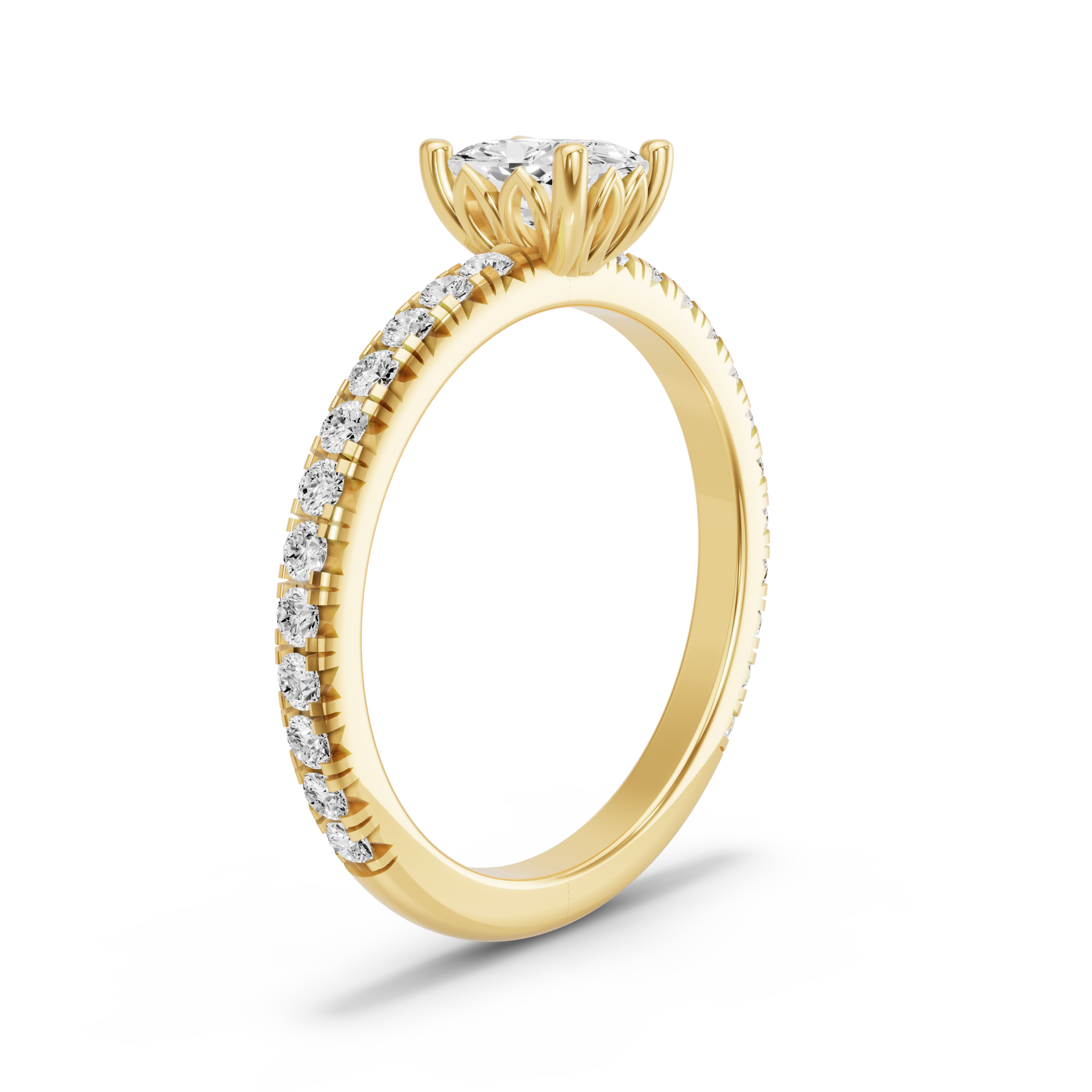 Image for Cushion Lotus Basket Ring with French Pave band in 14K Yellow Gold