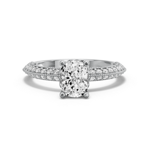 Image for Cushion Lotus Basket Ring with Knife Edge Pave band in 18K White Gold