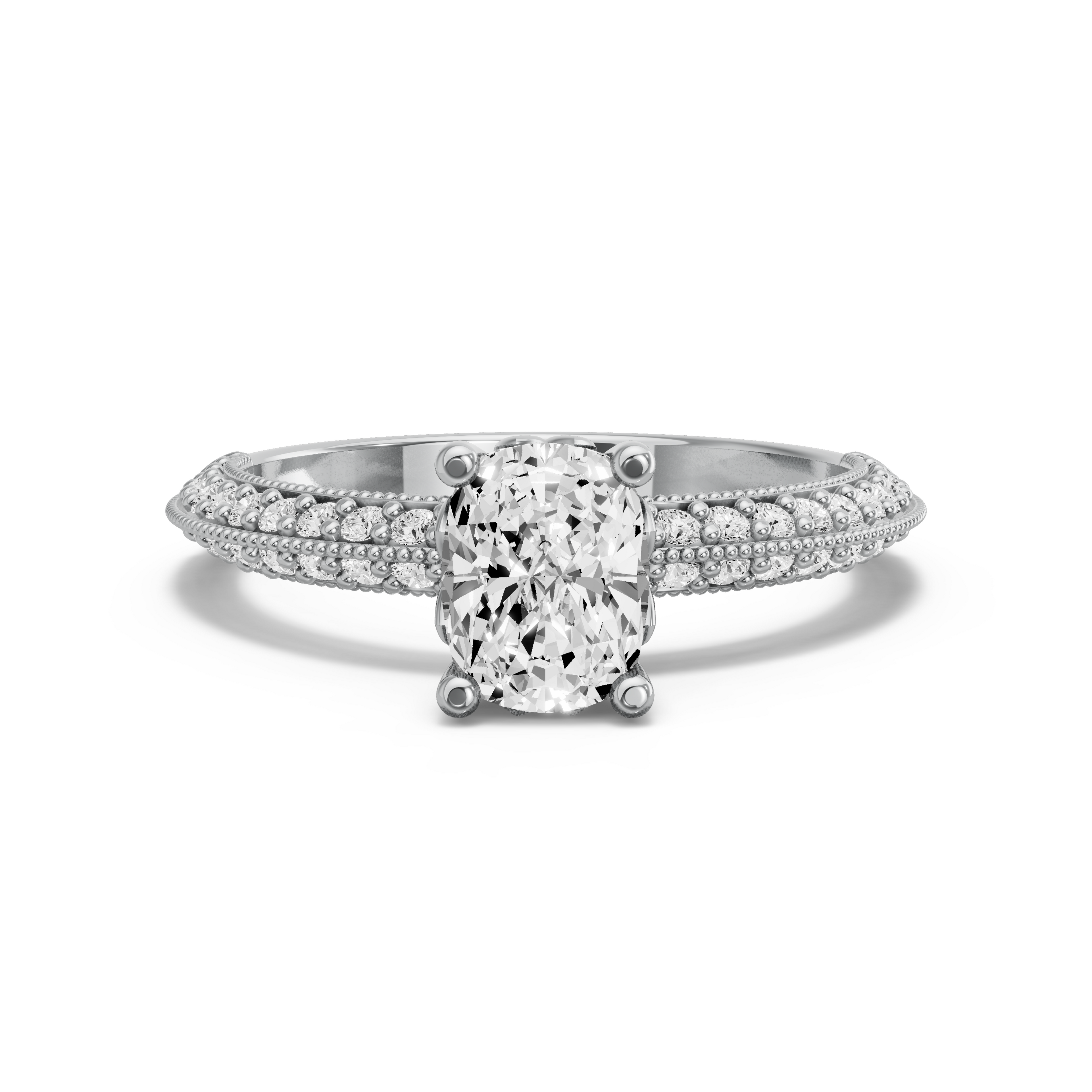 Image for Cushion Lotus Basket Ring with Knife Edge Pave band in 950 Platinum