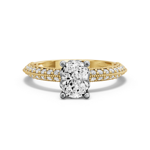 Image for Cushion Lotus Basket Ring with Knife Edge Pave band in 10K Two Tone Yellow Gold
