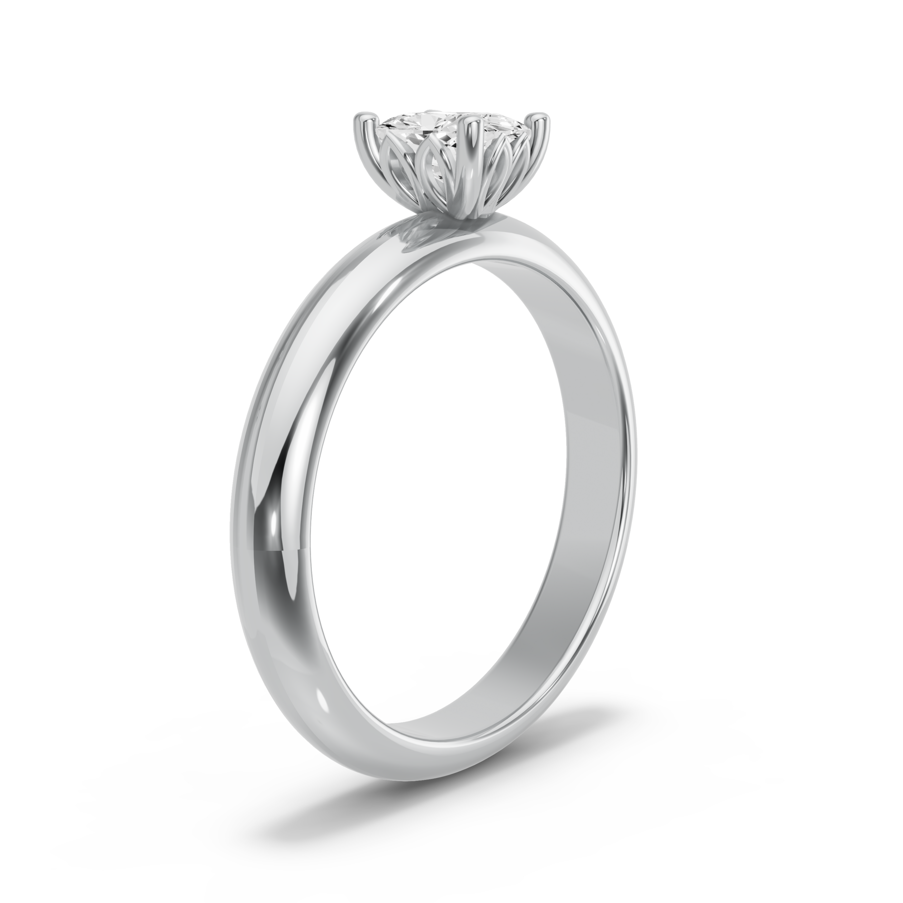 Image for Cushion Lotus Basket Ring with Knife Edge Solitaire band in 10K White Gold