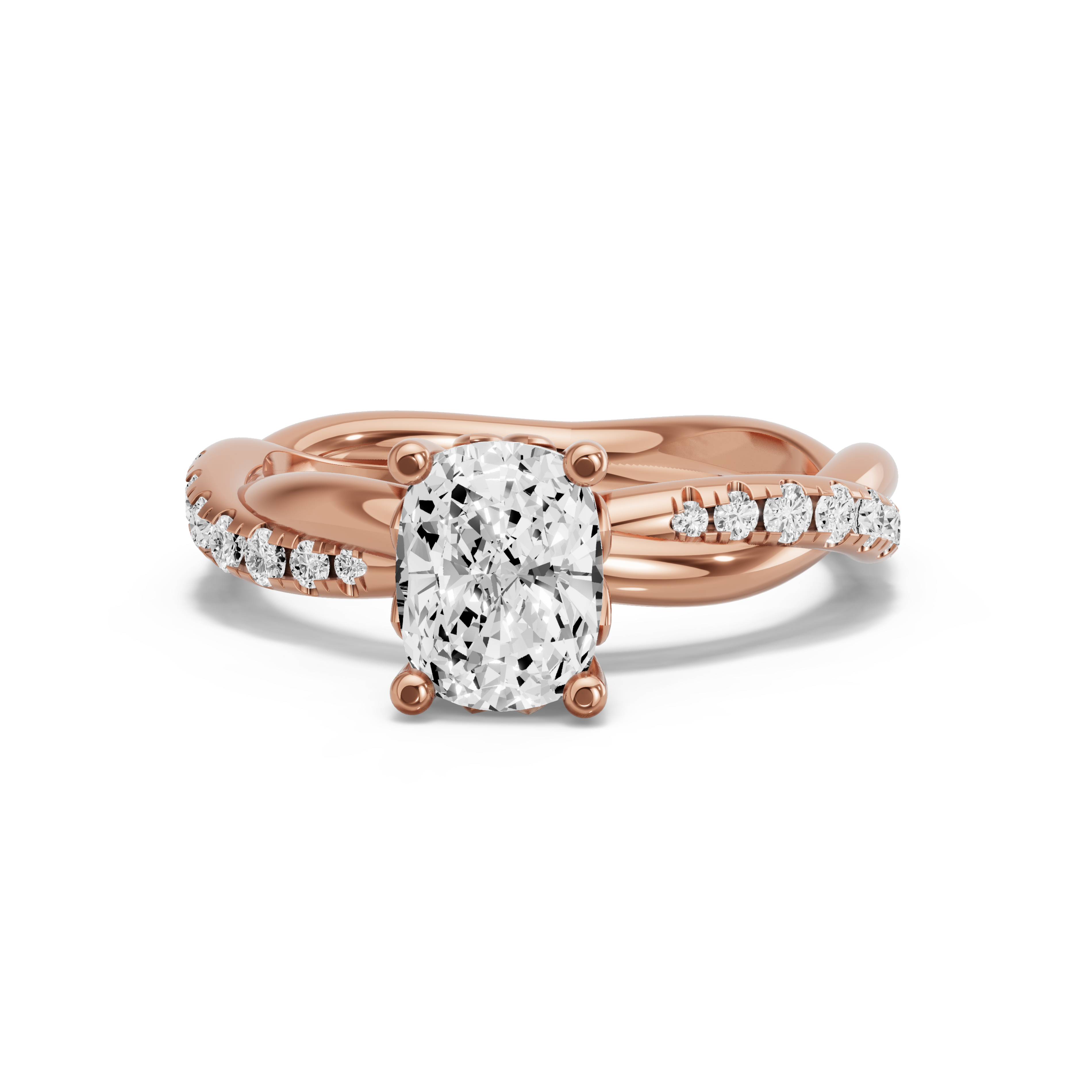 Image for Cushion Lotus Basket Ring with Rope Pave band in 10K Rose Gold