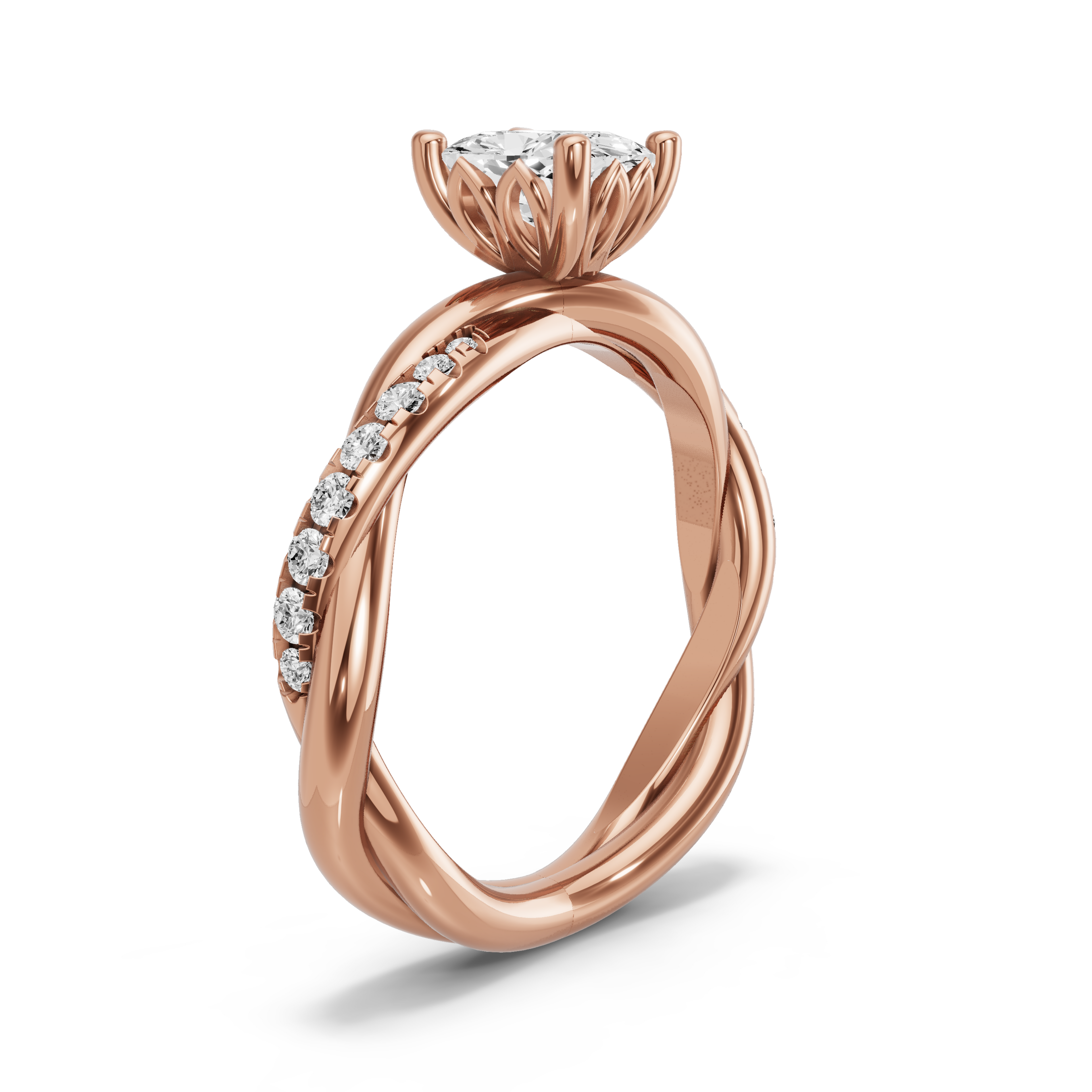 Image for Cushion Lotus Basket Ring with Rope Pave band in 14K Rose Gold