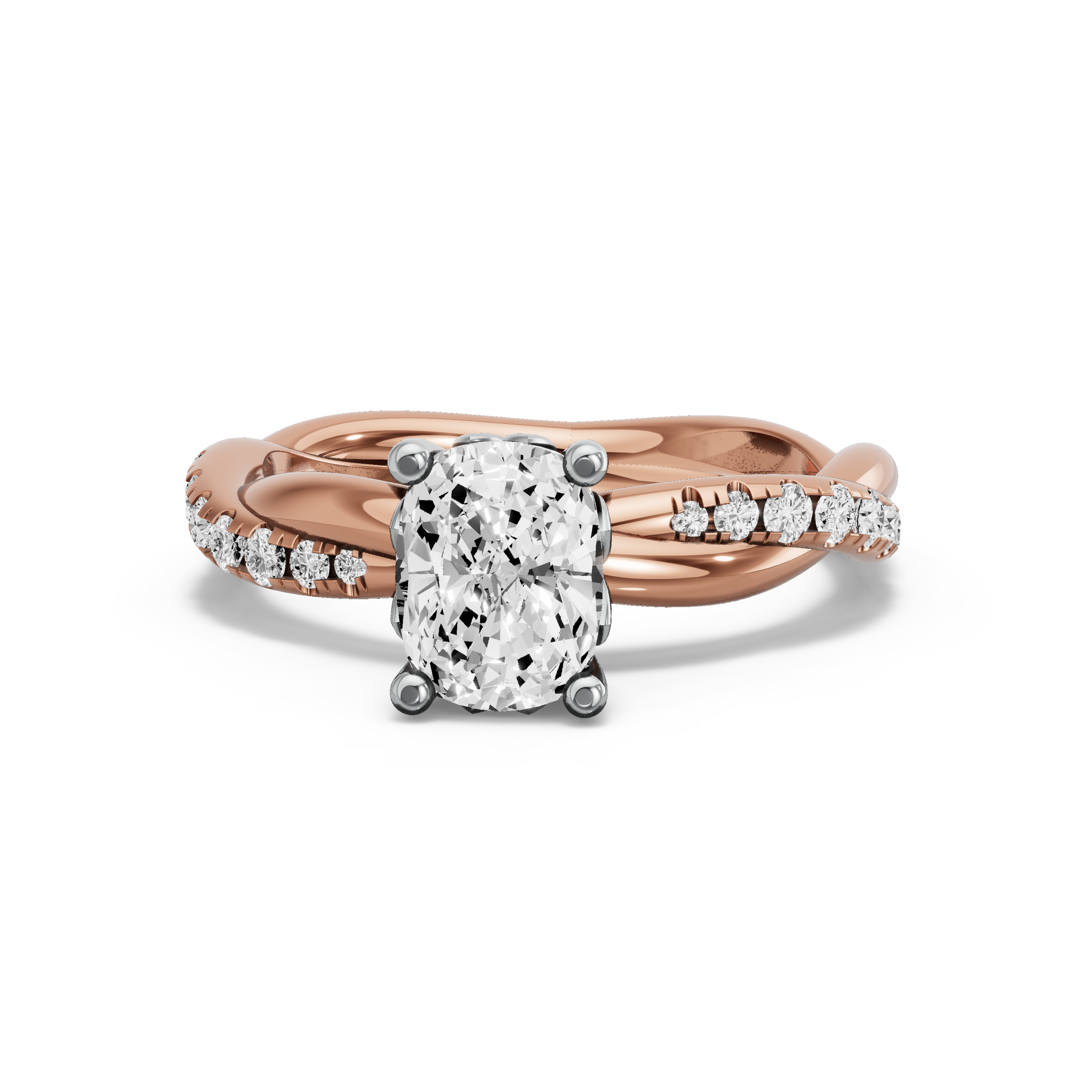 Image for Cushion Lotus Basket Ring with Rope Pave band in 14K Two Tone Rose Gold