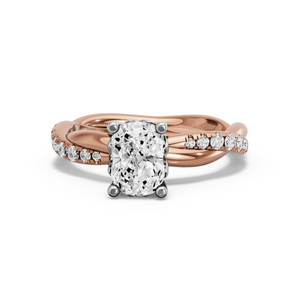 Image for Cushion Lotus Basket Ring with Rope Pave band in 18K Two Tone Rose Gold