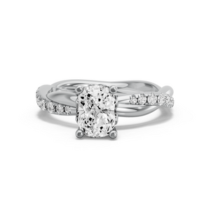 Image for Cushion Lotus Basket Ring with Rope Pave band in 14K White Gold
