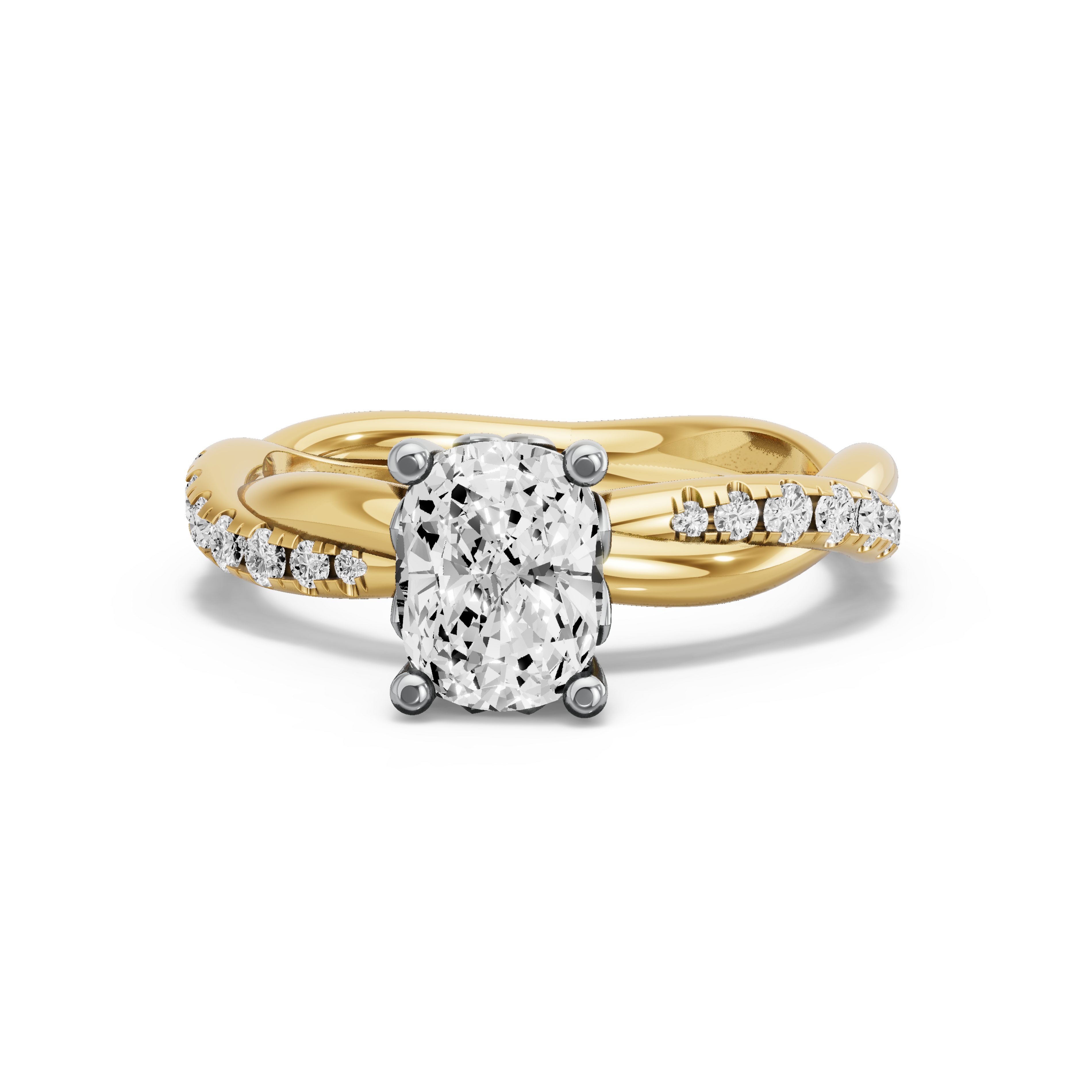 Image for Cushion Lotus Basket Ring with Rope Pave band in 10K Two Tone Yellow Gold
