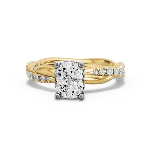 Image for Cushion Lotus Basket Ring with Rope Pave band in 10K Two Tone Yellow Gold