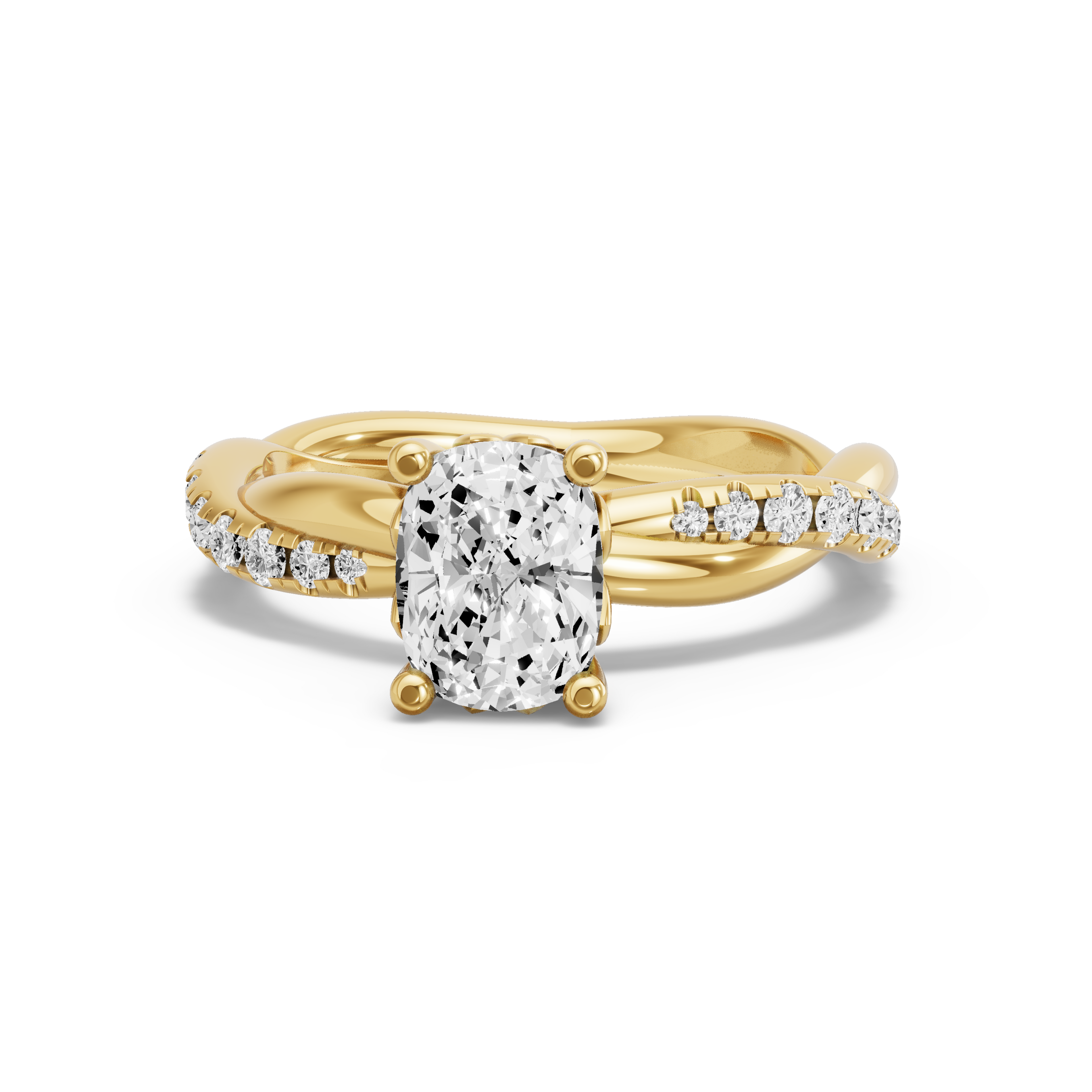 Image for Cushion Lotus Basket Ring with Rope Pave band in 14K Yellow Gold