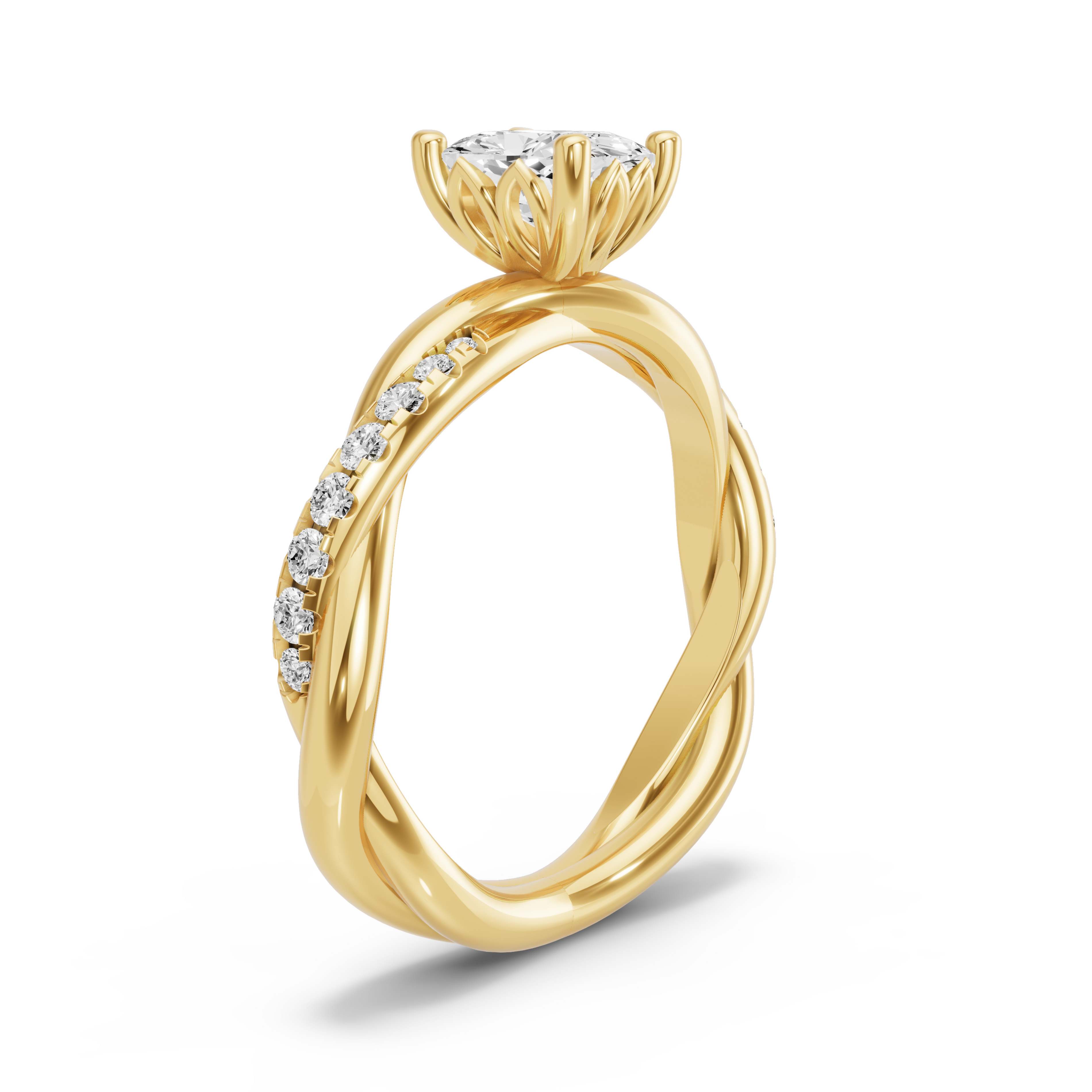Image for Cushion Lotus Basket Ring with Rope Pave band in 14K Yellow Gold