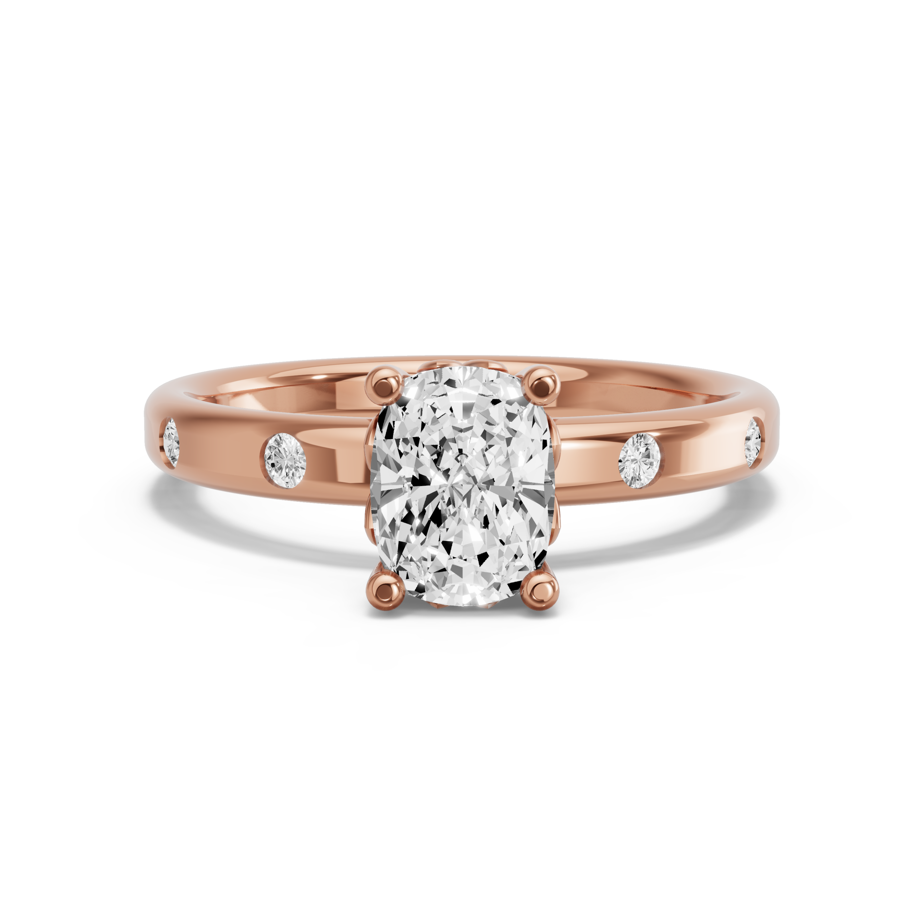 Image for Cushion Lotus Basket Ring with Sleek Accent band in 14K Rose Gold