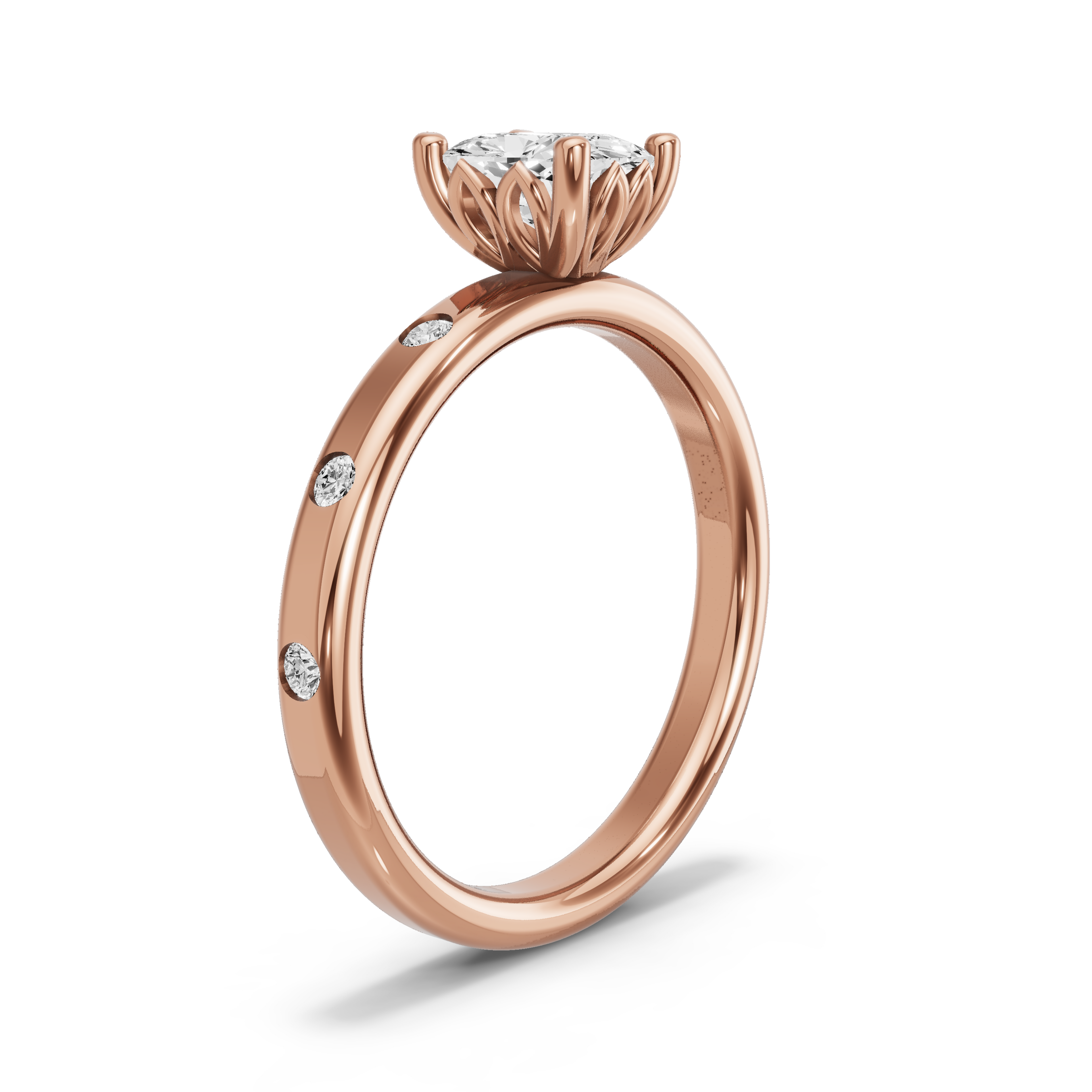 Image for Cushion Lotus Basket Ring with Sleek Accent band in 10K Rose Gold