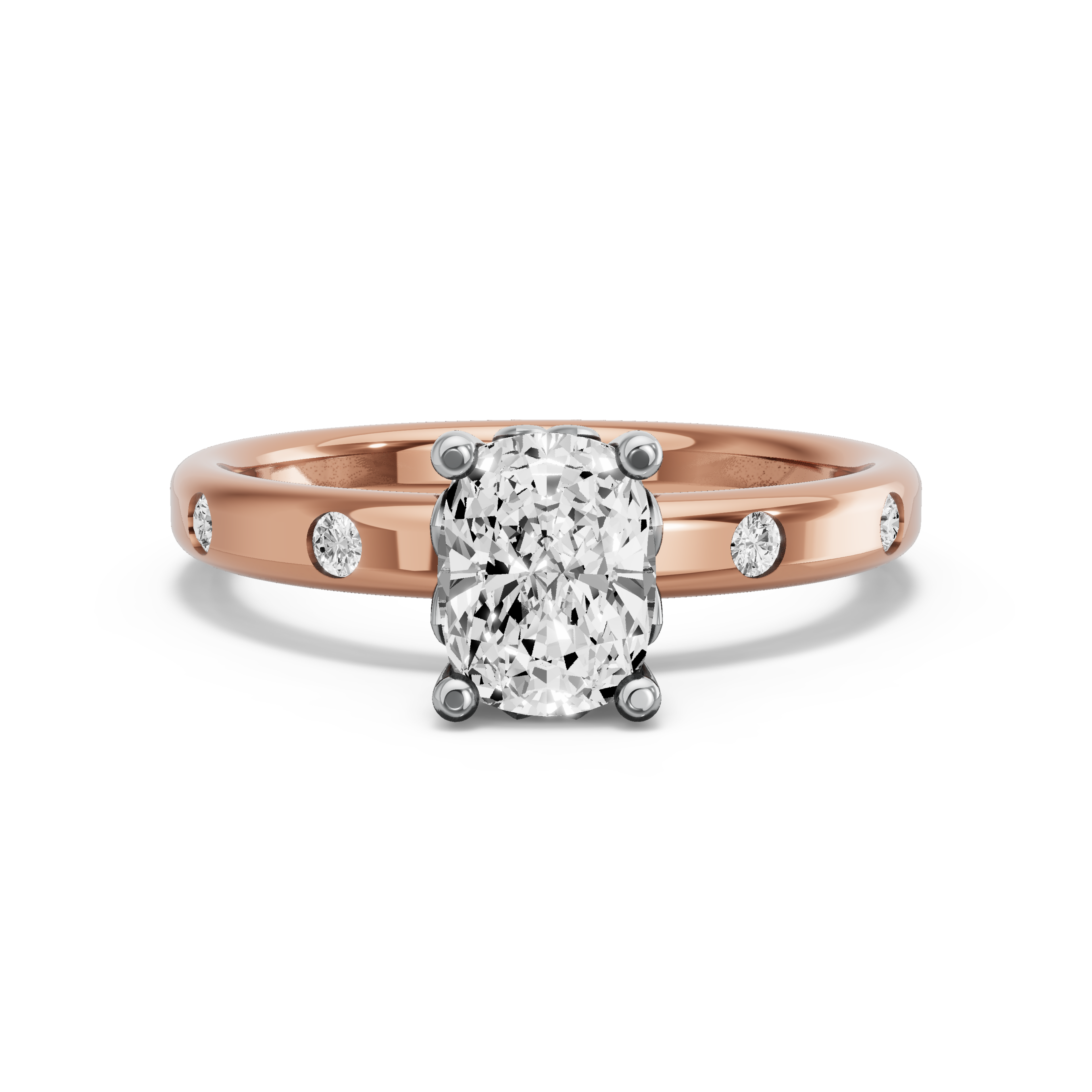 Image for Cushion Lotus Basket Ring with Sleek Accent band in 10K Two Tone Rose Gold