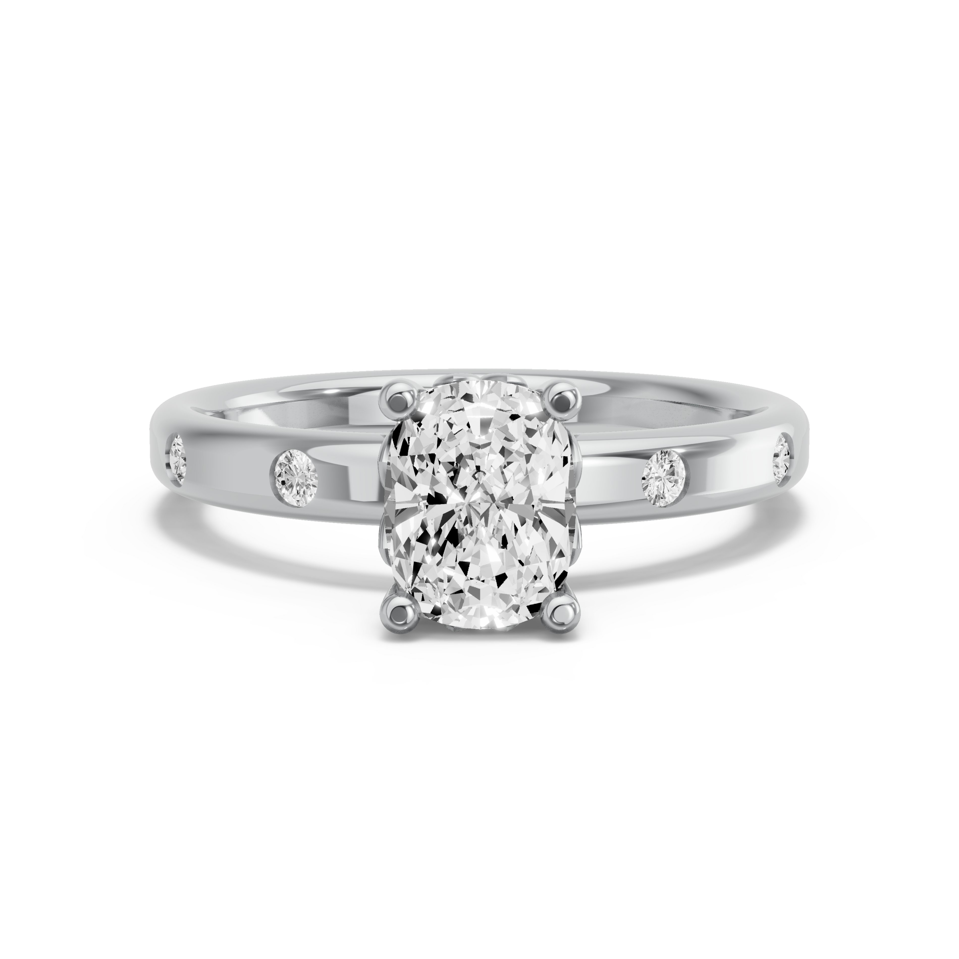 Image for Cushion Lotus Basket Ring with Sleek Accent band in 10K White Gold