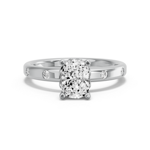 Image for Cushion Lotus Basket Ring with Sleek Accent band in 18K White Gold