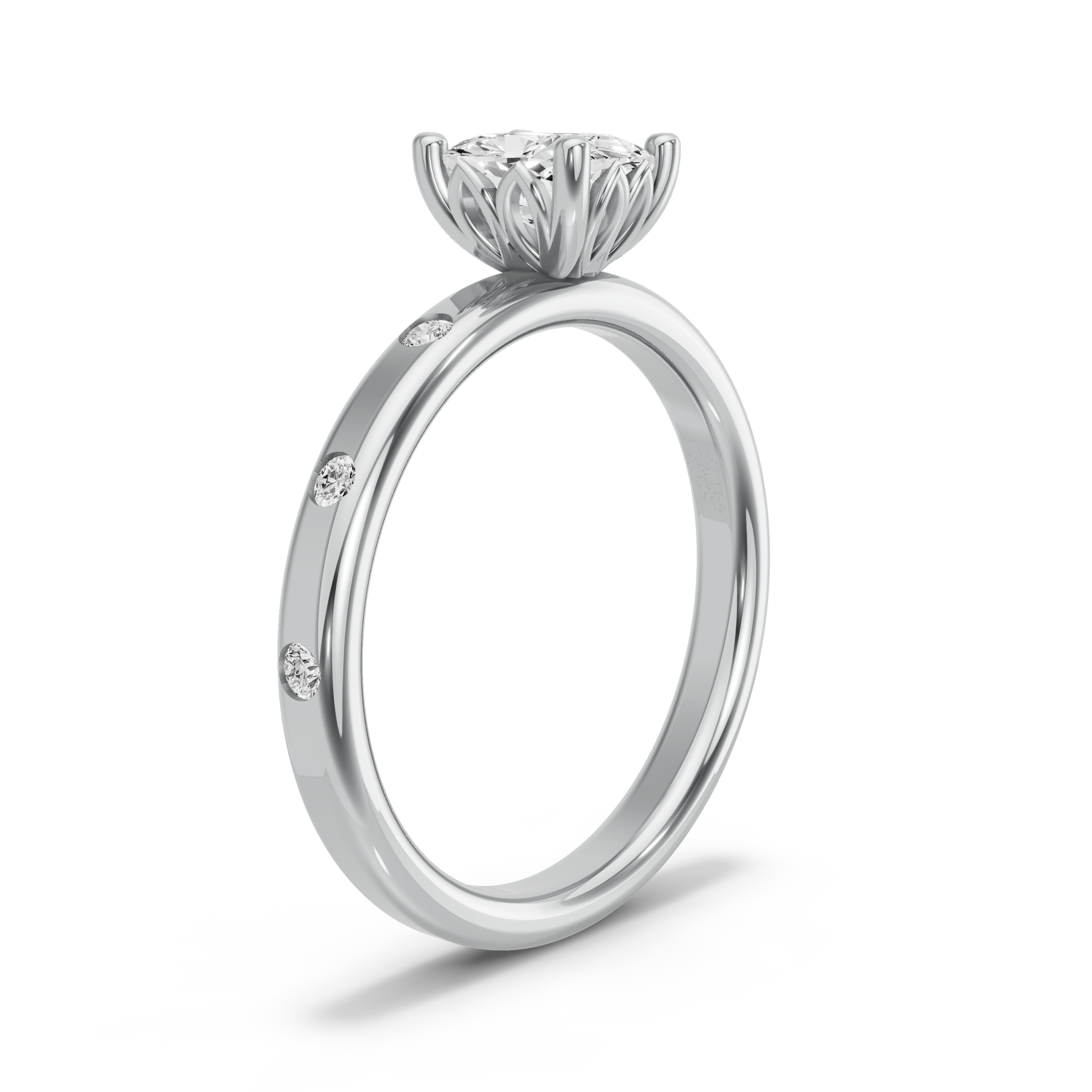 Image for Cushion Lotus Basket Ring with Sleek Accent band in 10K White Gold