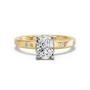 Image for Cushion Lotus Basket Ring with Sleek Accent band in 14K Two Tone Yellow Gold