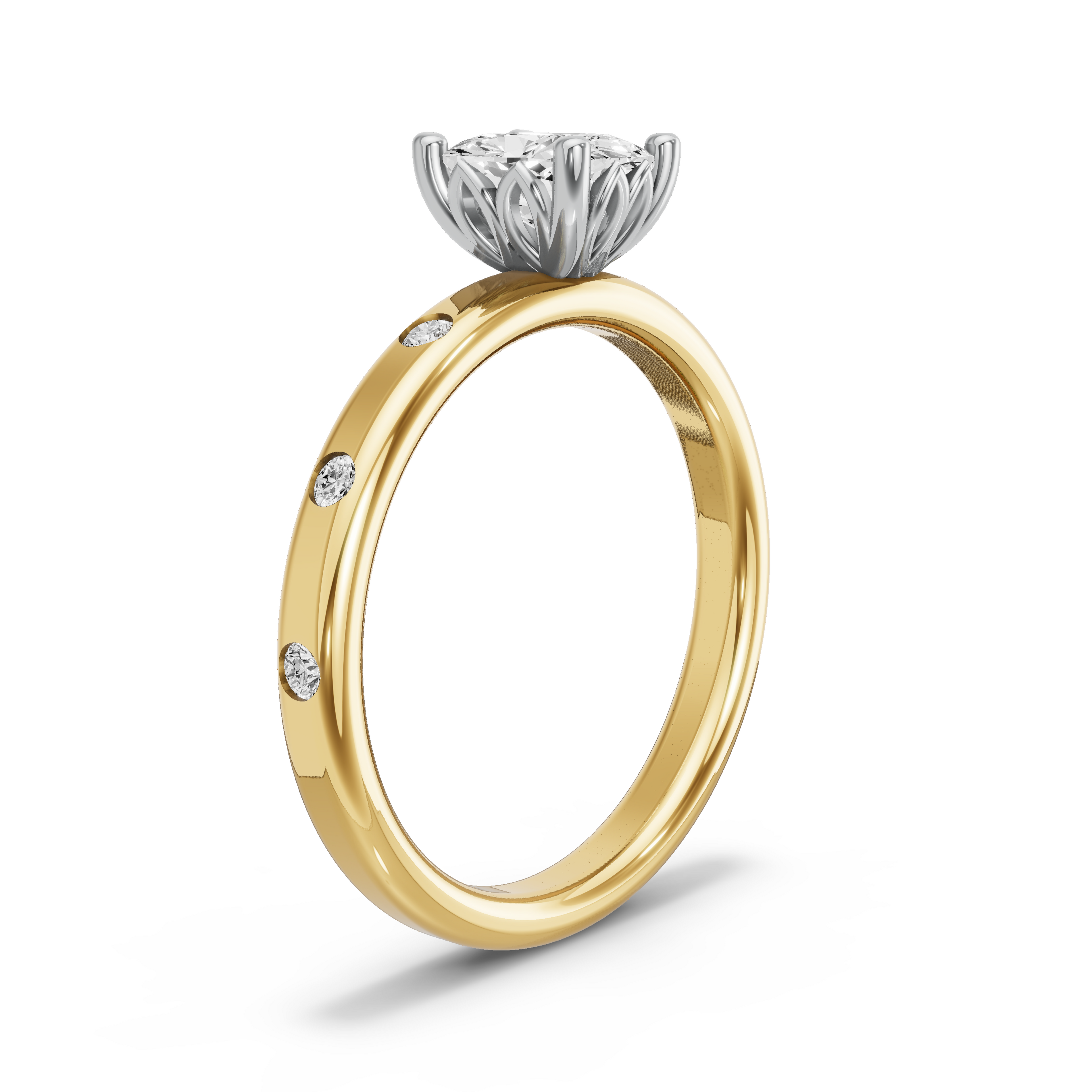 Image for Cushion Lotus Basket Ring with Sleek Accent band in 10K Two Tone Yellow Gold