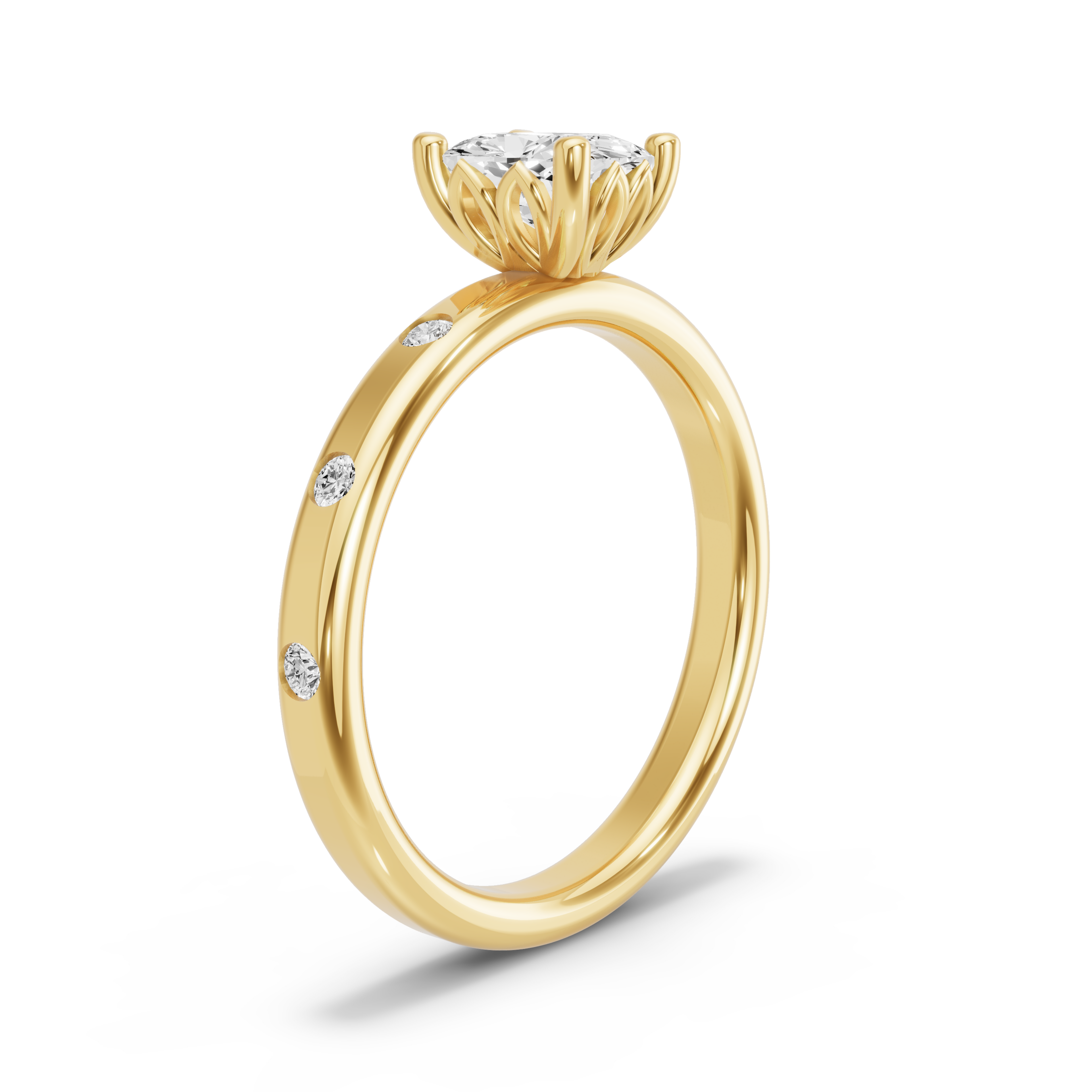 Image for Cushion Lotus Basket Ring with Sleek Accent band in 18K Yellow Gold