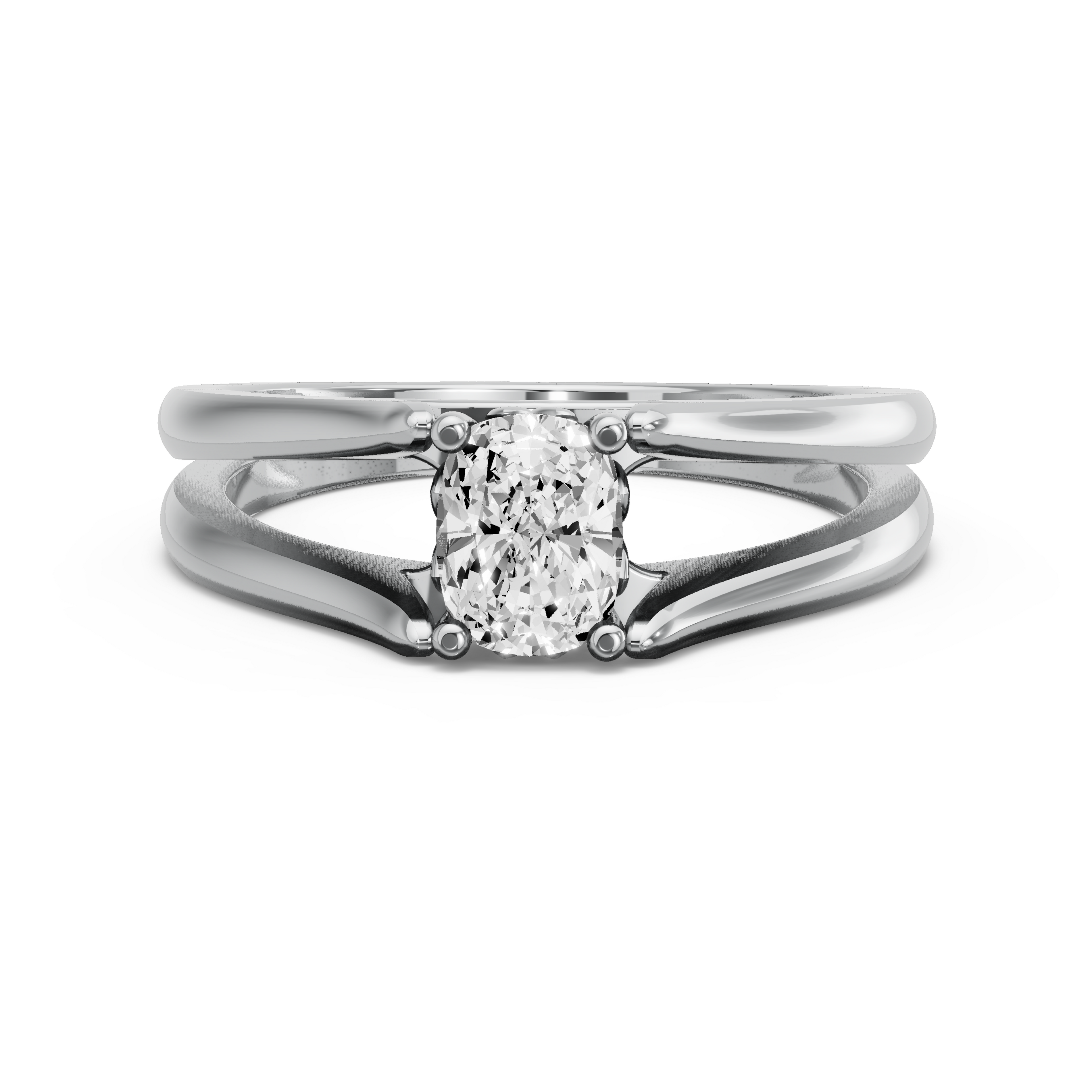 Image for Cushion Lotus Basket Ring with Split Ring Solitaire band in 10K White Gold