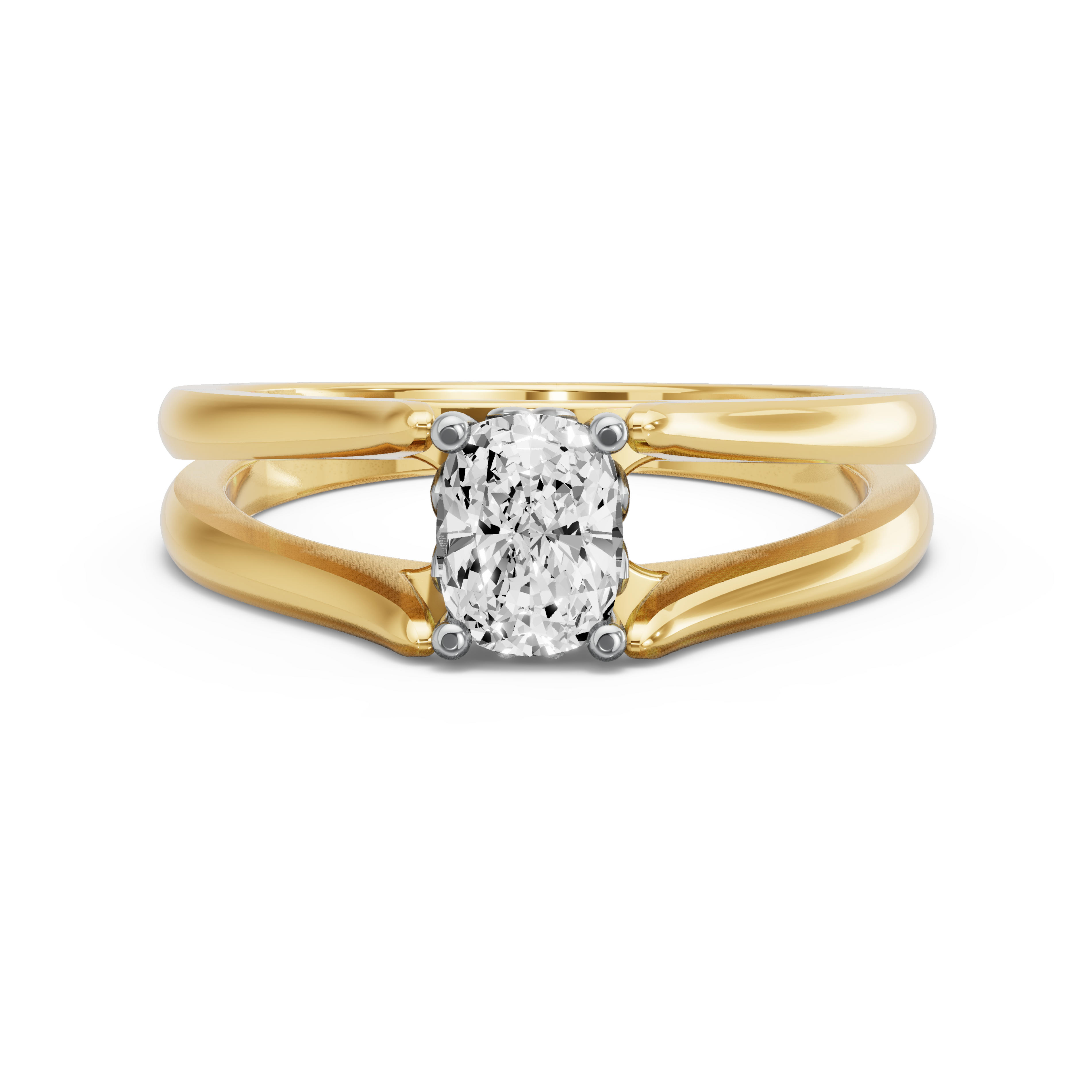 Image for Cushion Lotus Basket Ring with Split Ring Solitaire band in 10K Two Tone Yellow Gold