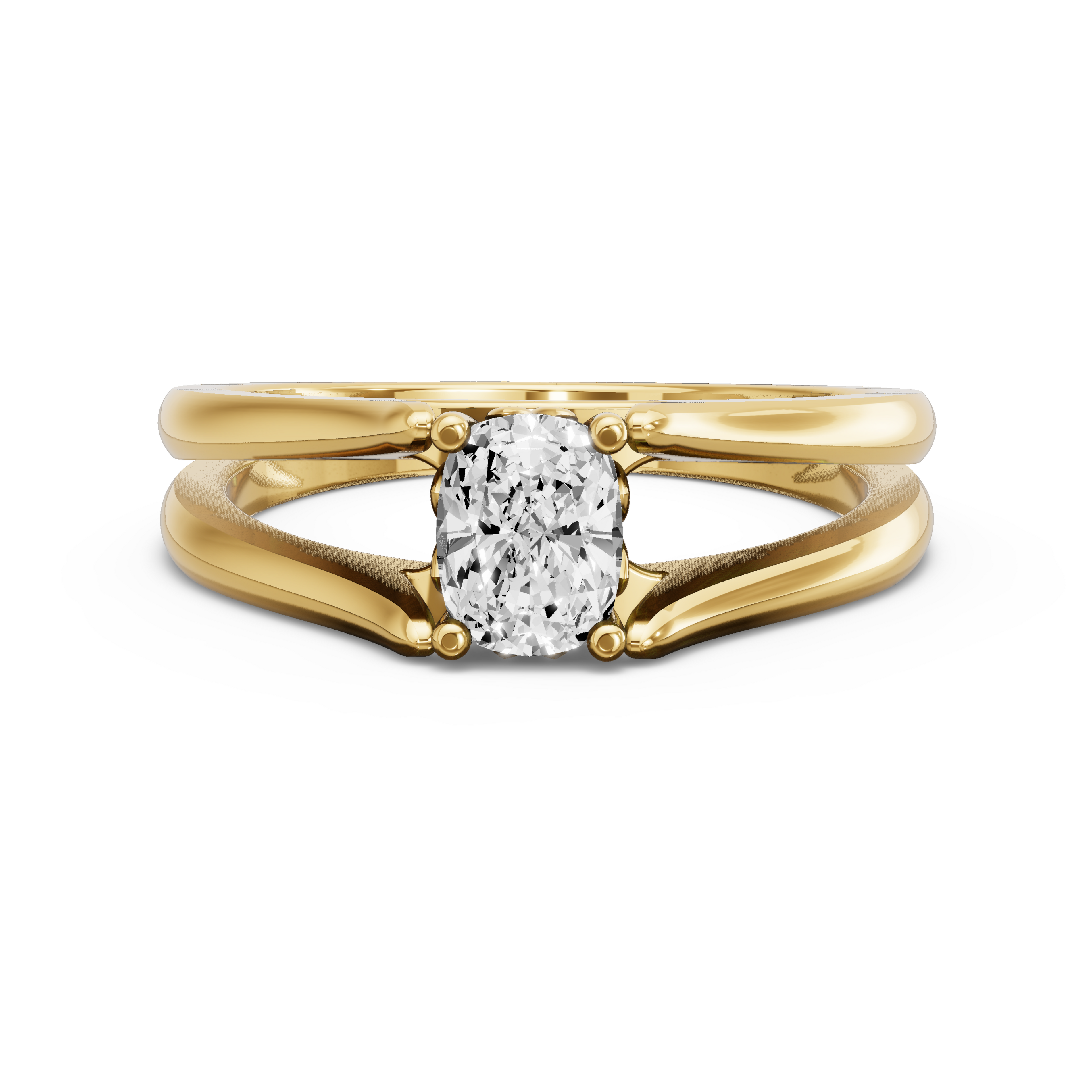 Image for Cushion Lotus Basket Ring with Split Ring Solitaire band in 14K Yellow Gold
