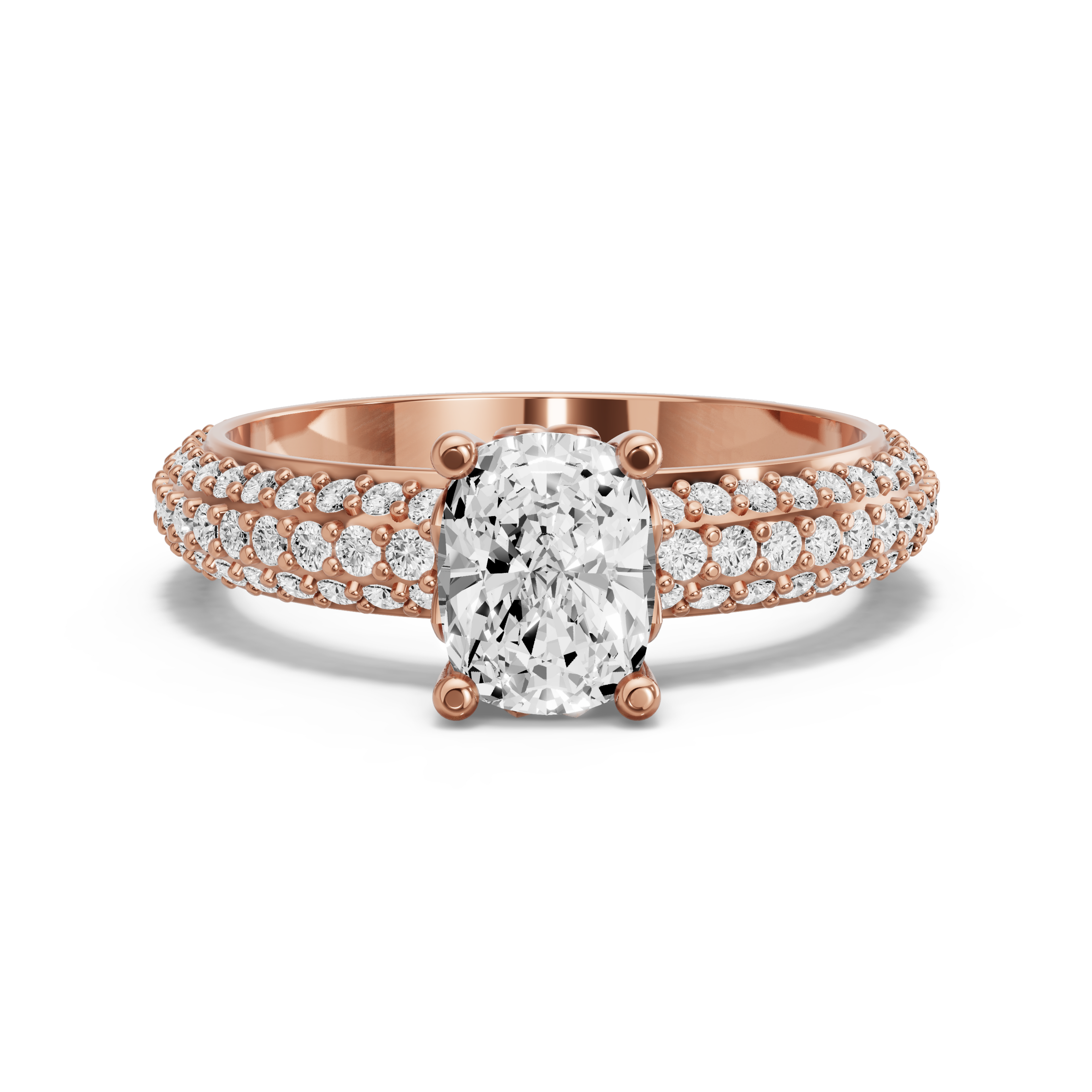 Image for Cushion Lotus Basket Ring with Triple Row Pave band in 10K Rose Gold