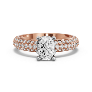 Image for Cushion Lotus Basket Ring with Triple Row Pave band in 18K Two Tone Rose Gold