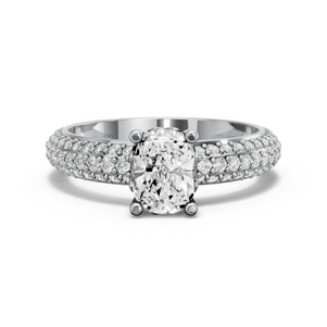 Image for Cushion Lotus Basket Ring with Triple Row Pave band in 14K White Gold