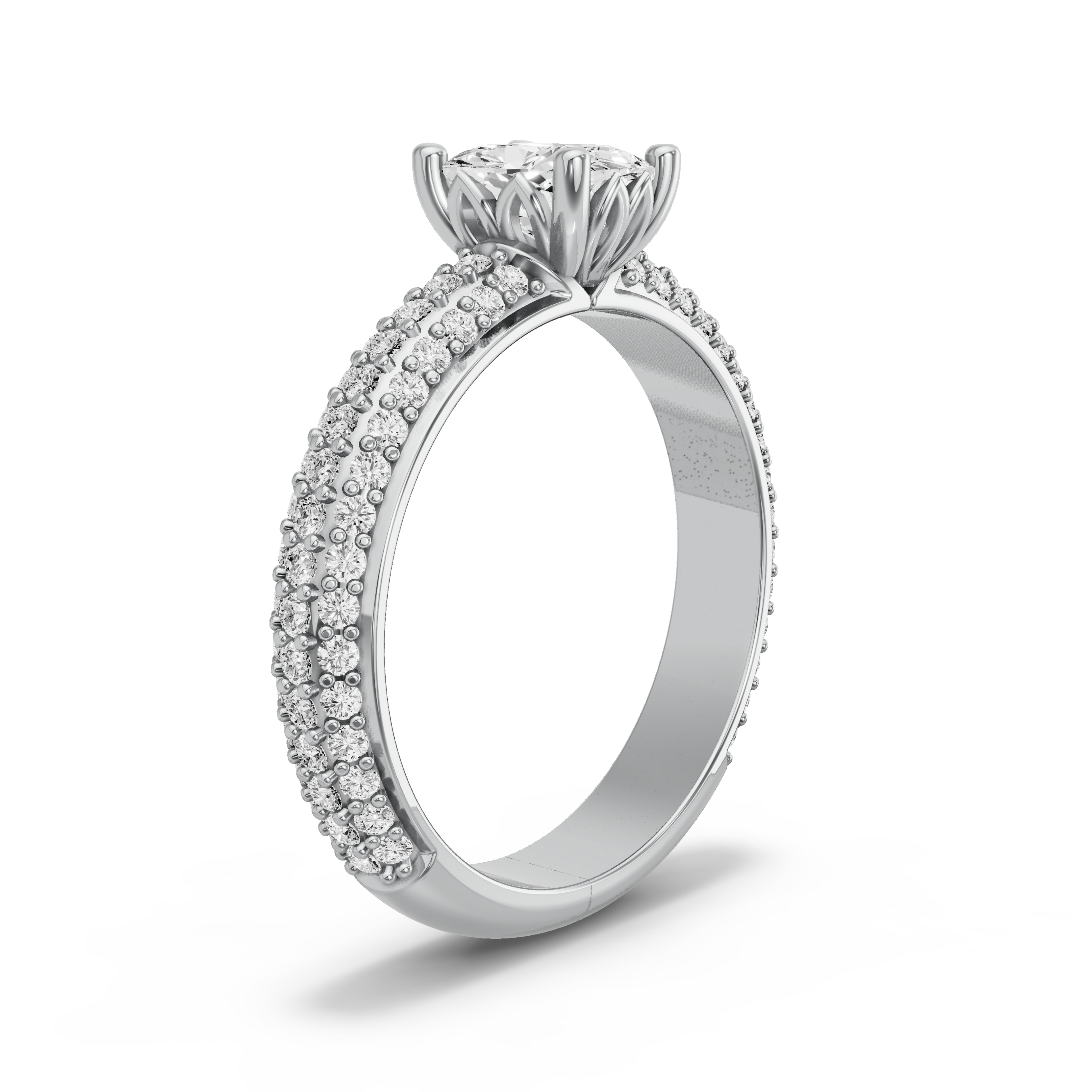 Image for Cushion Lotus Basket Ring with Triple Row Pave band in 950 Platinum