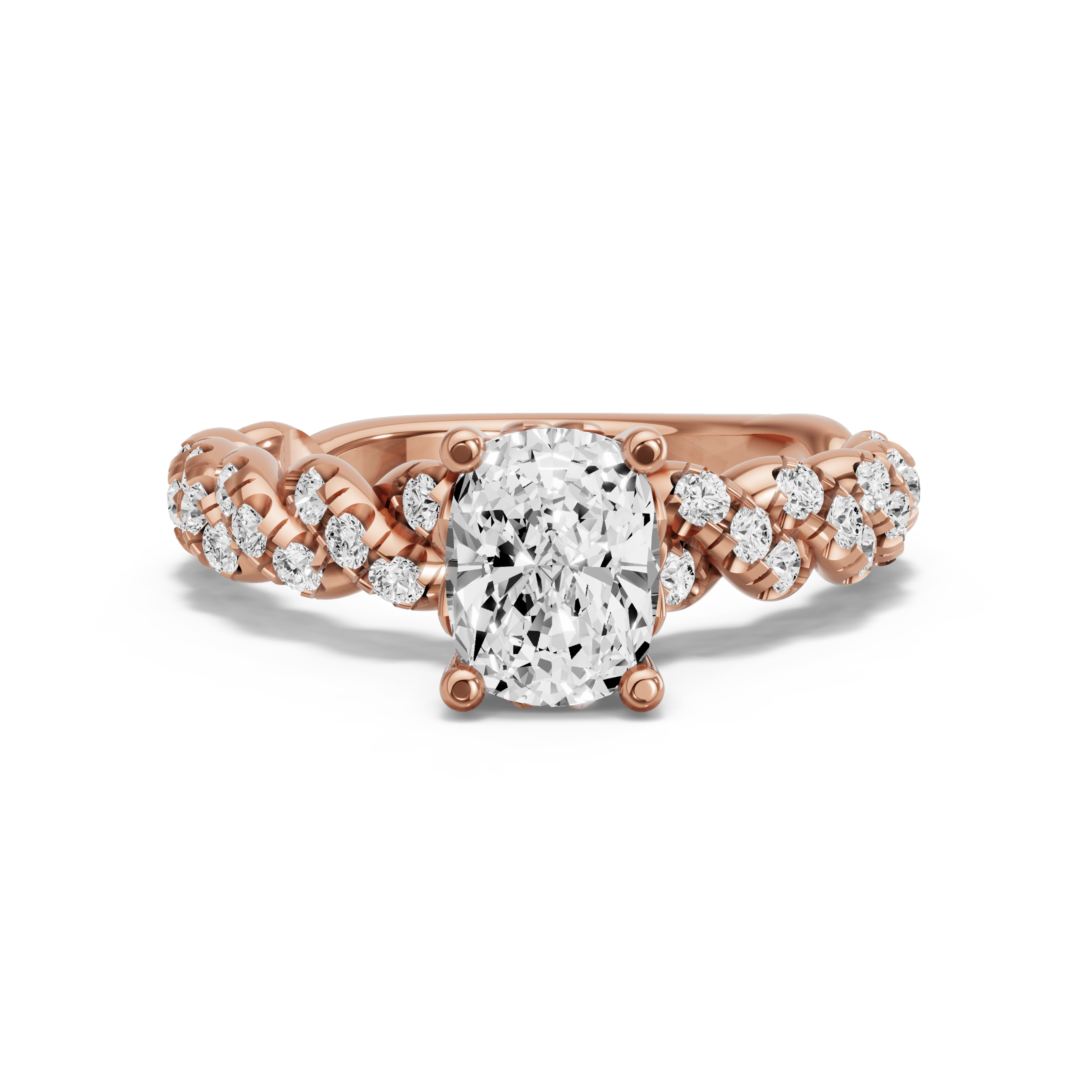 Image for Cushion Lotus Basket Ring with Twist Pave band in 18K Rose Gold