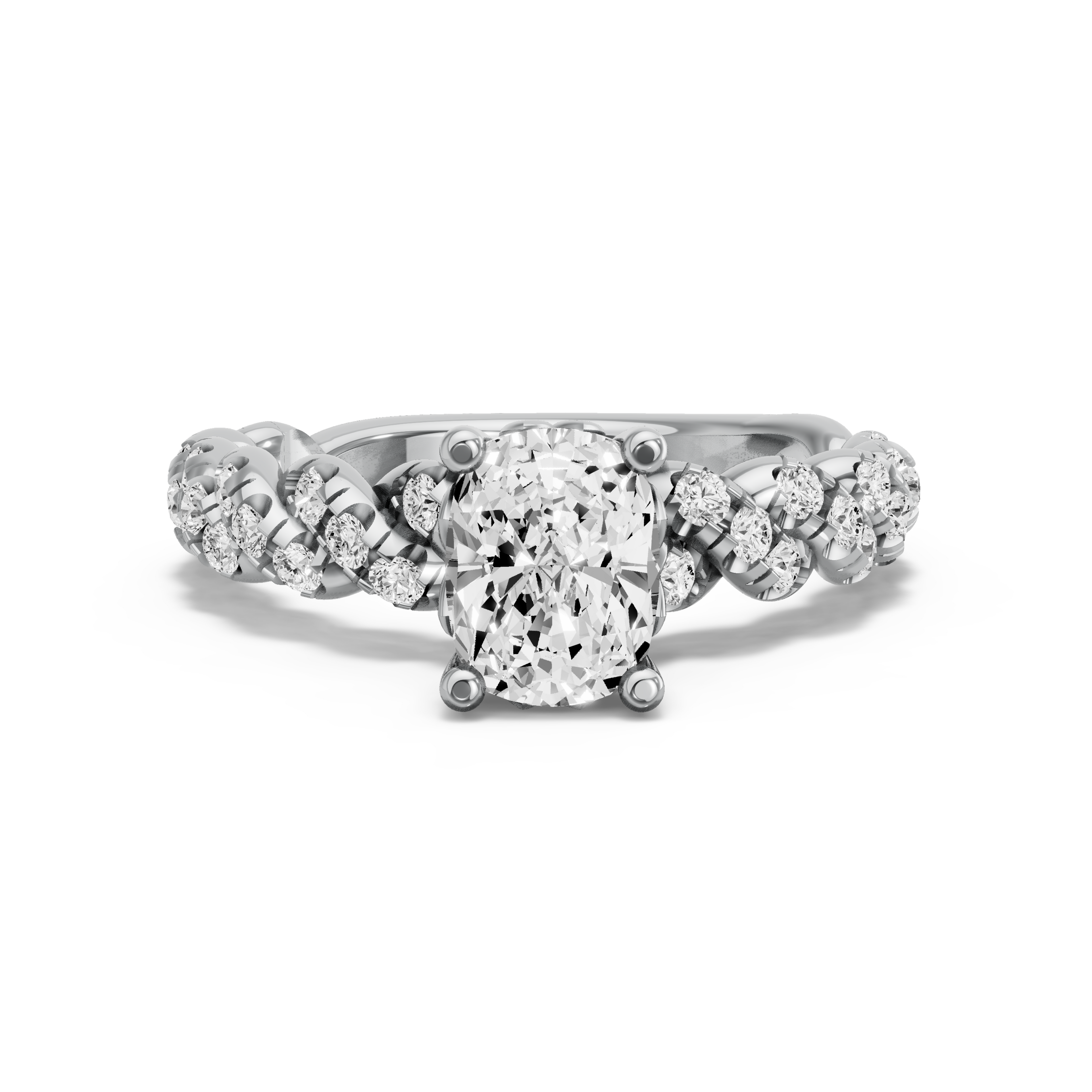 Image for Cushion Lotus Basket Ring with Twist Pave band in 10K White Gold