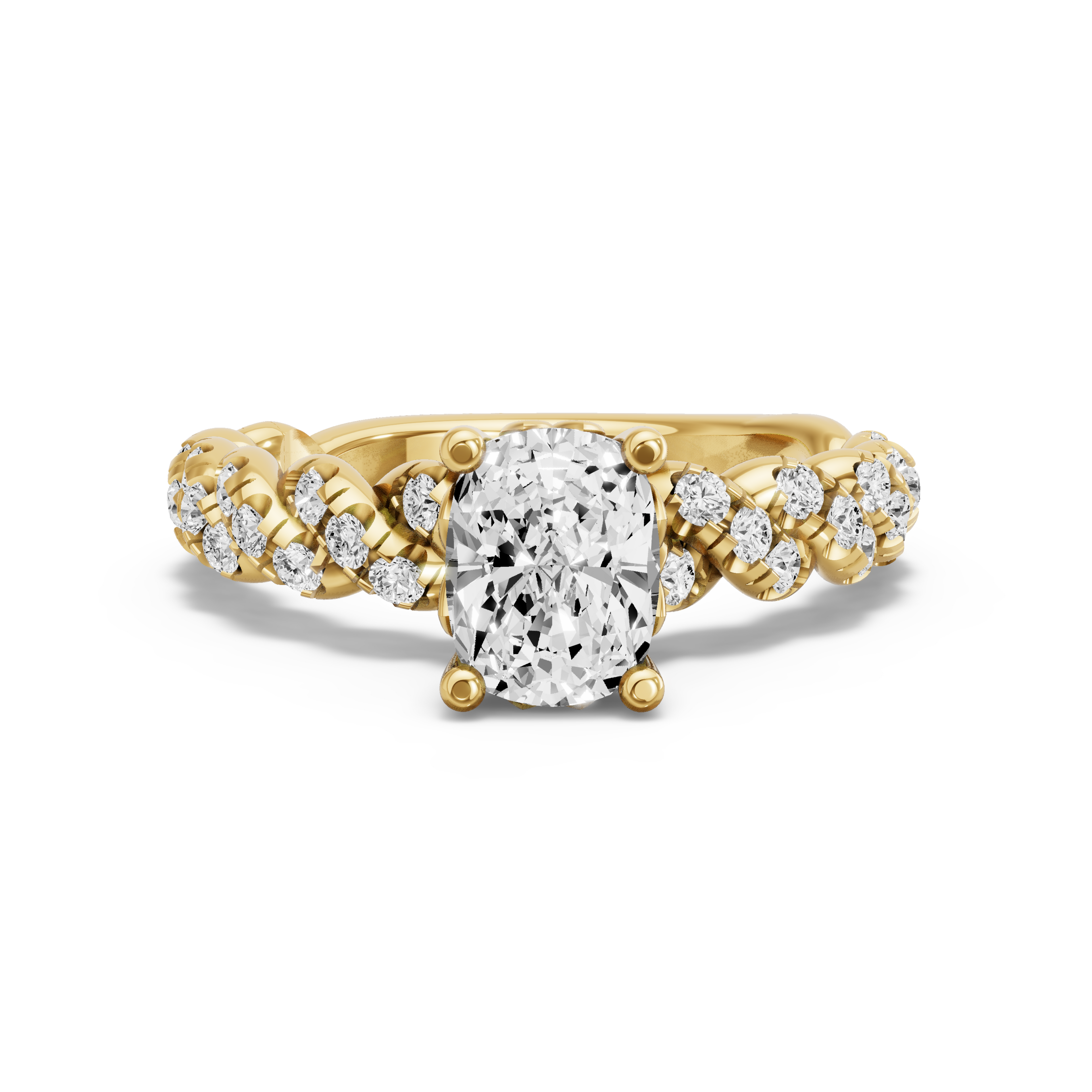 Image for Cushion Lotus Basket Ring with Twist Pave band in 10K Yellow Gold