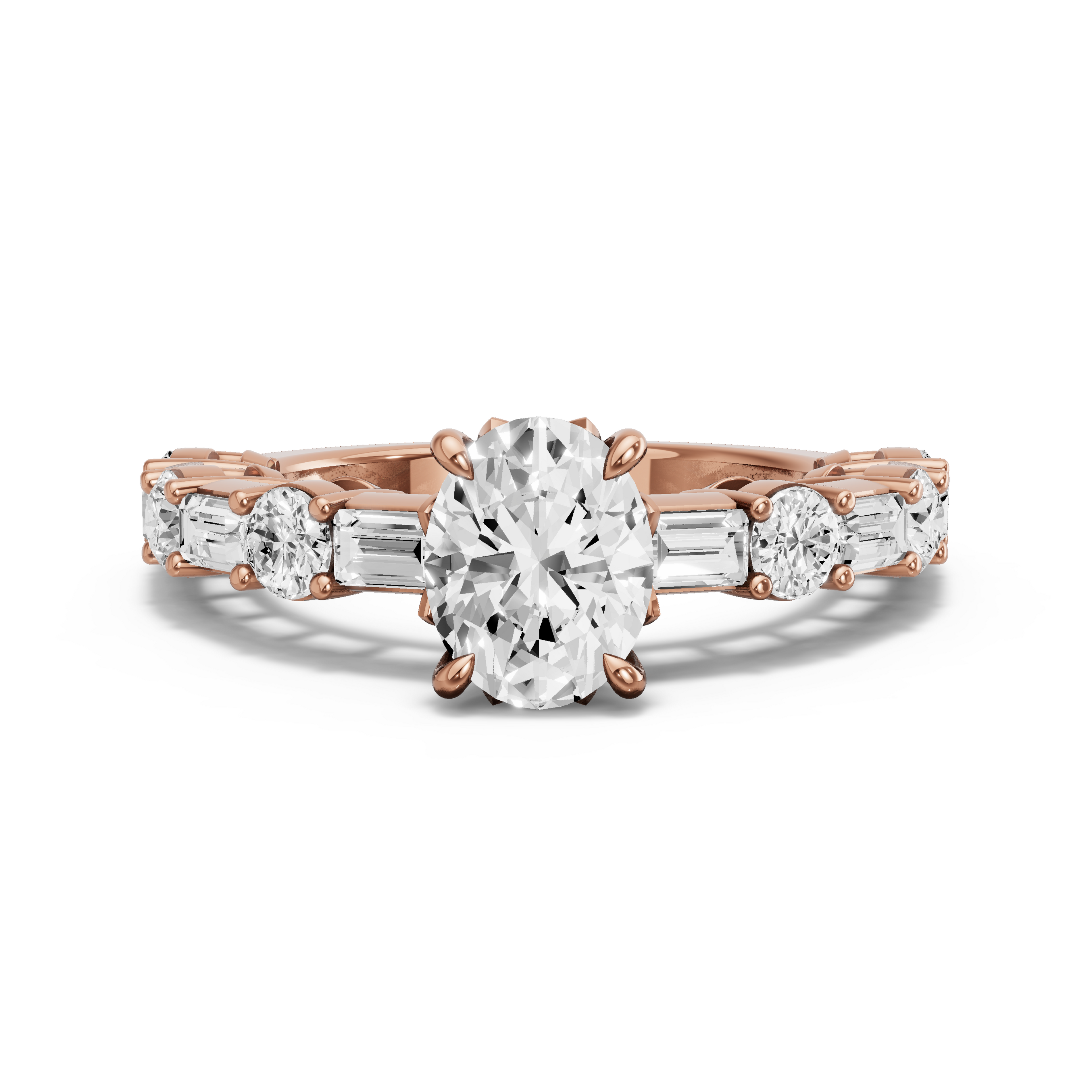 Image for Oval Lotus Basket Ring with Alternating Baguette band