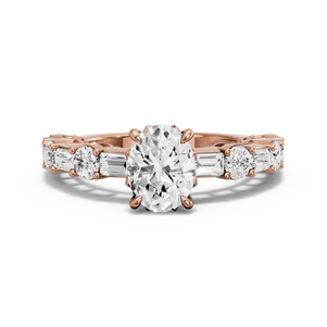 Image for Oval Lotus Basket Ring with Alternating Baguette band