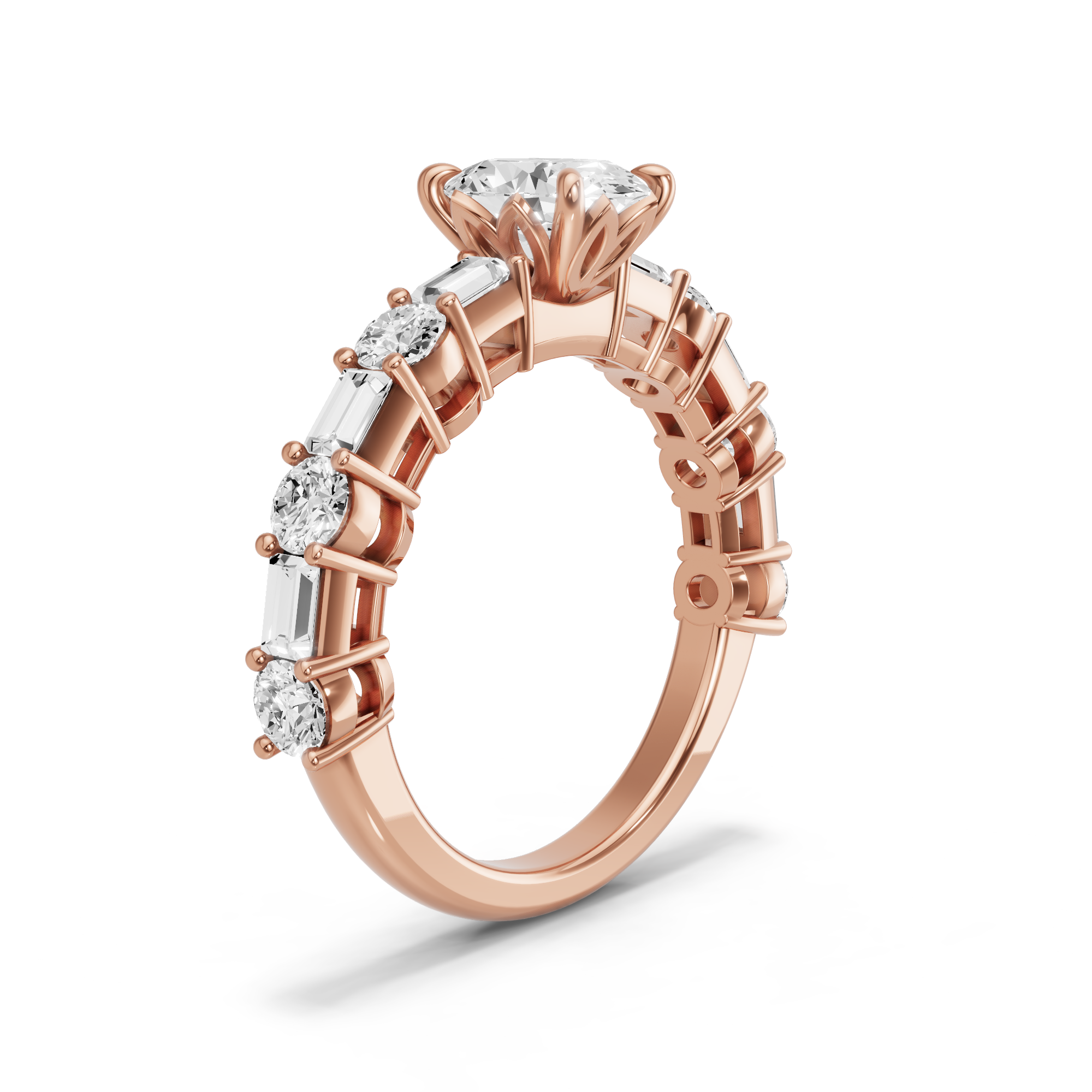 Image for Oval Lotus Basket Ring with Alternating Baguette band