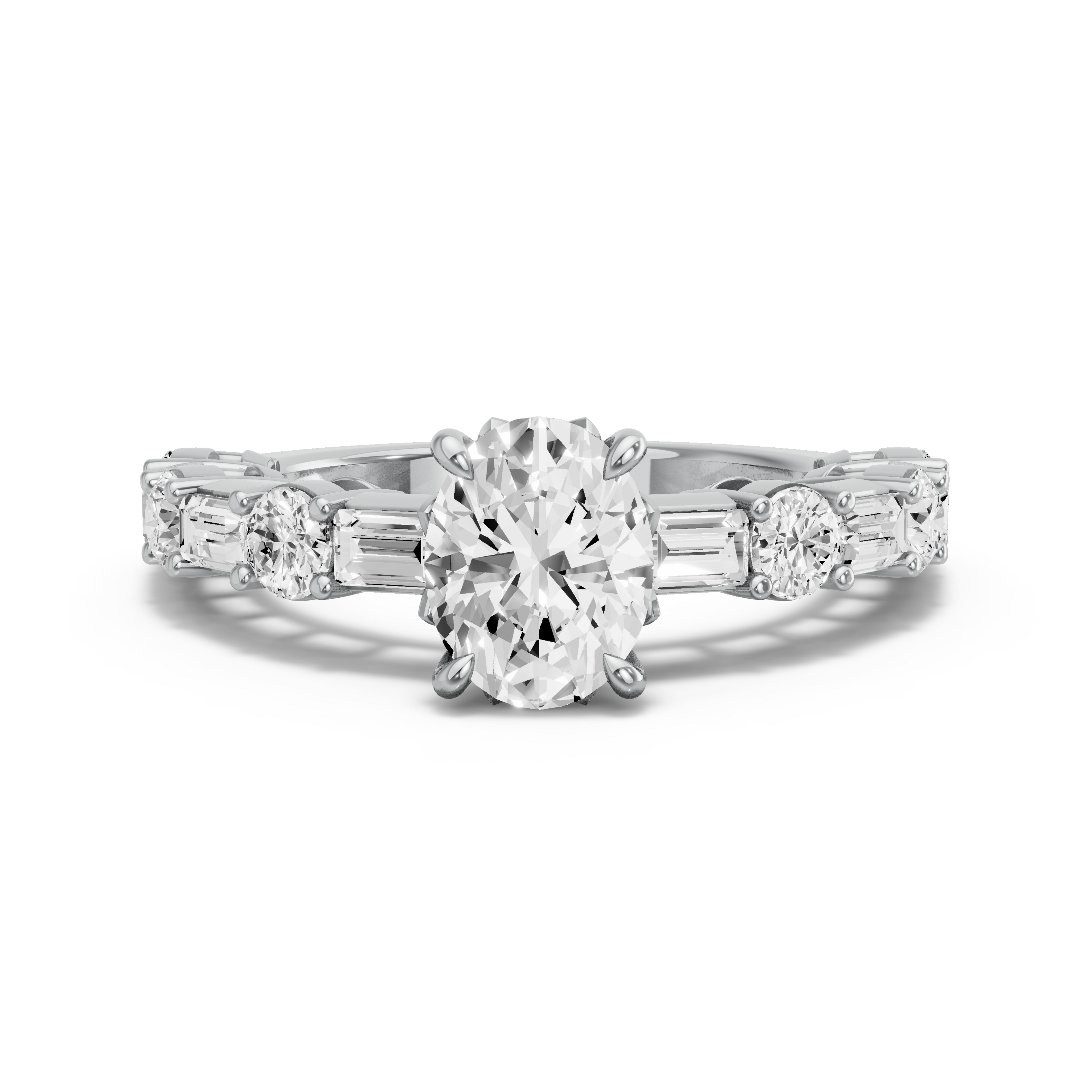 Image for Oval Lotus Basket Ring with Alternating Baguette band