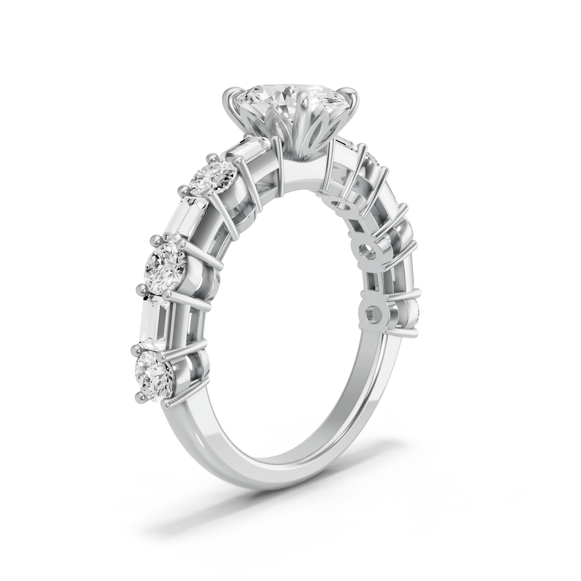 Image for Oval Lotus Basket Ring with Alternating Baguette band