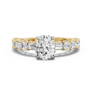 Image for Oval Lotus Basket Ring with Alternating Baguette band
